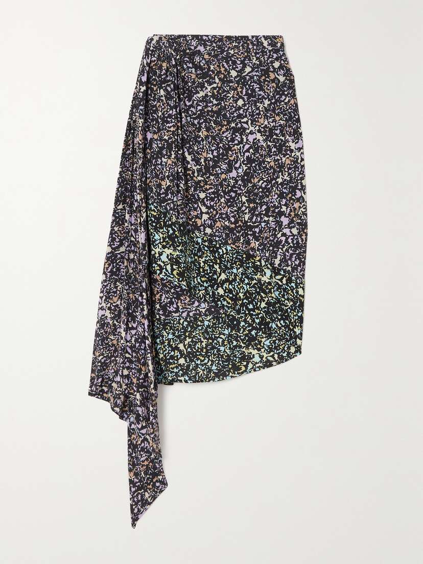 Dries Van Noten Asymmetric Draped Printed Crepe De Chine Skirt
