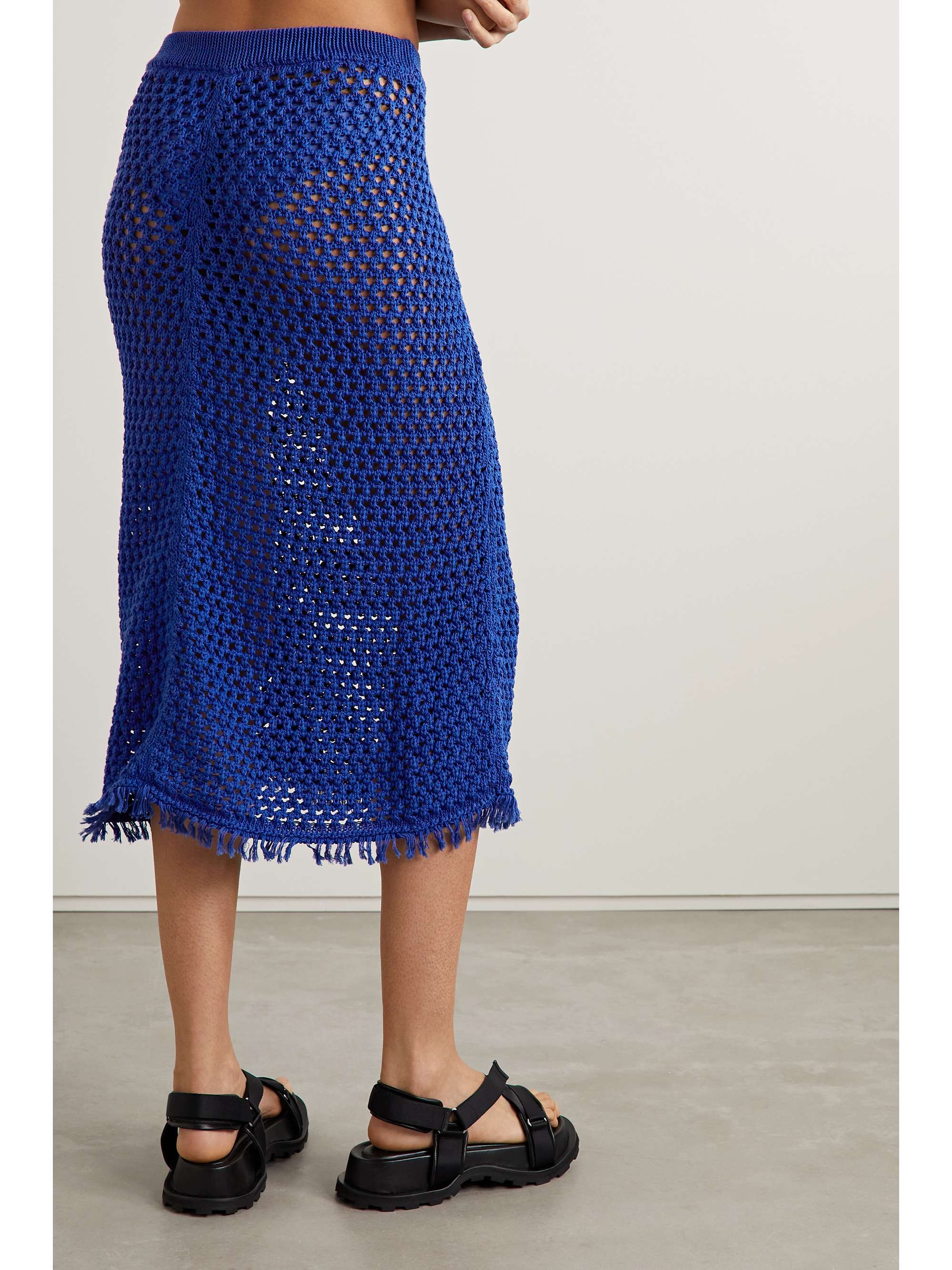 DRIES VAN NOTEN Fringed crocheted cotton midi skirt