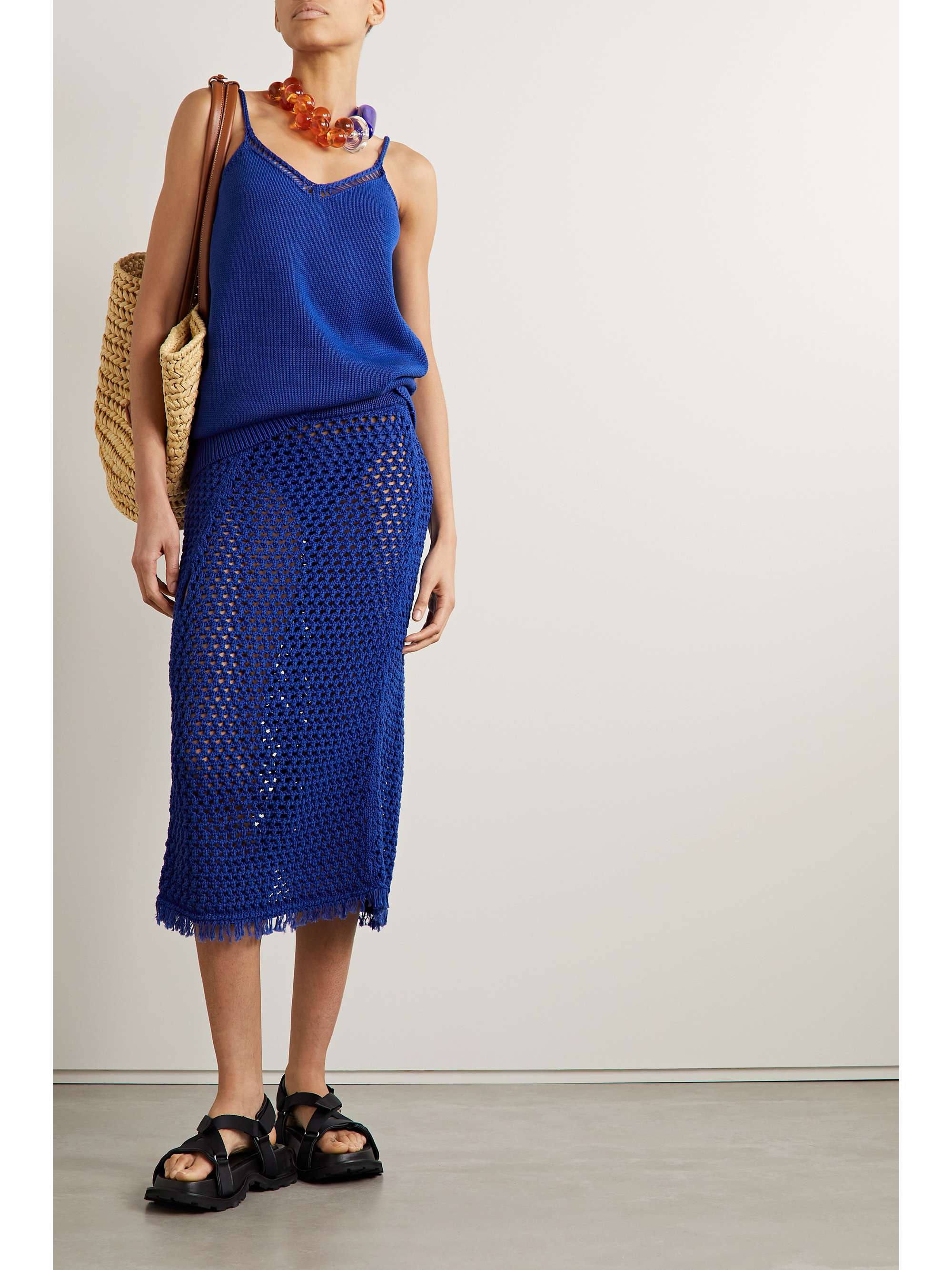 DRIES VAN NOTEN Fringed crocheted cotton midi skirt
