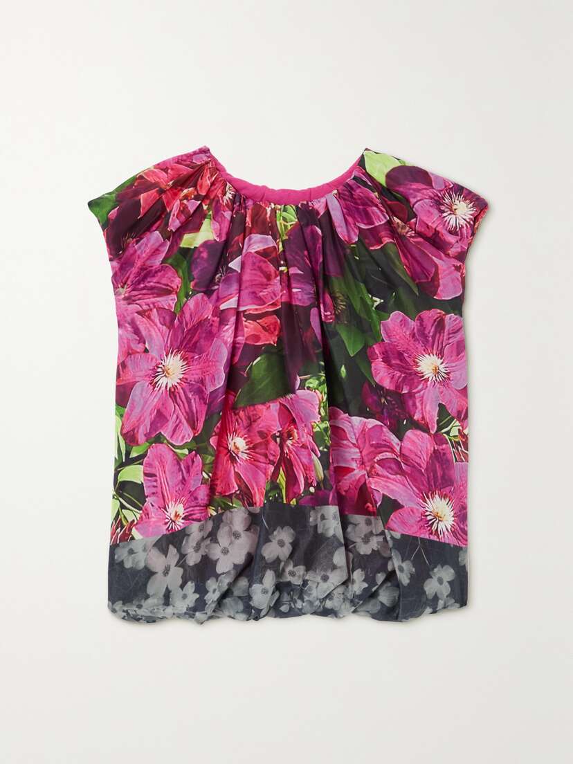 Dries Van Noten Ruffled Paneled Floral-print Silk-satin And Cotton Top