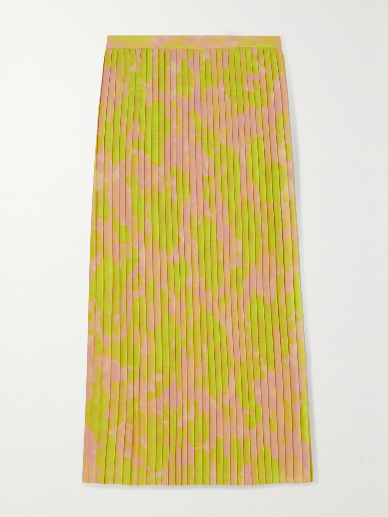 Shop Dries Van Noten Pleated Floral-print Chiffon Midi Skirt In Yellow