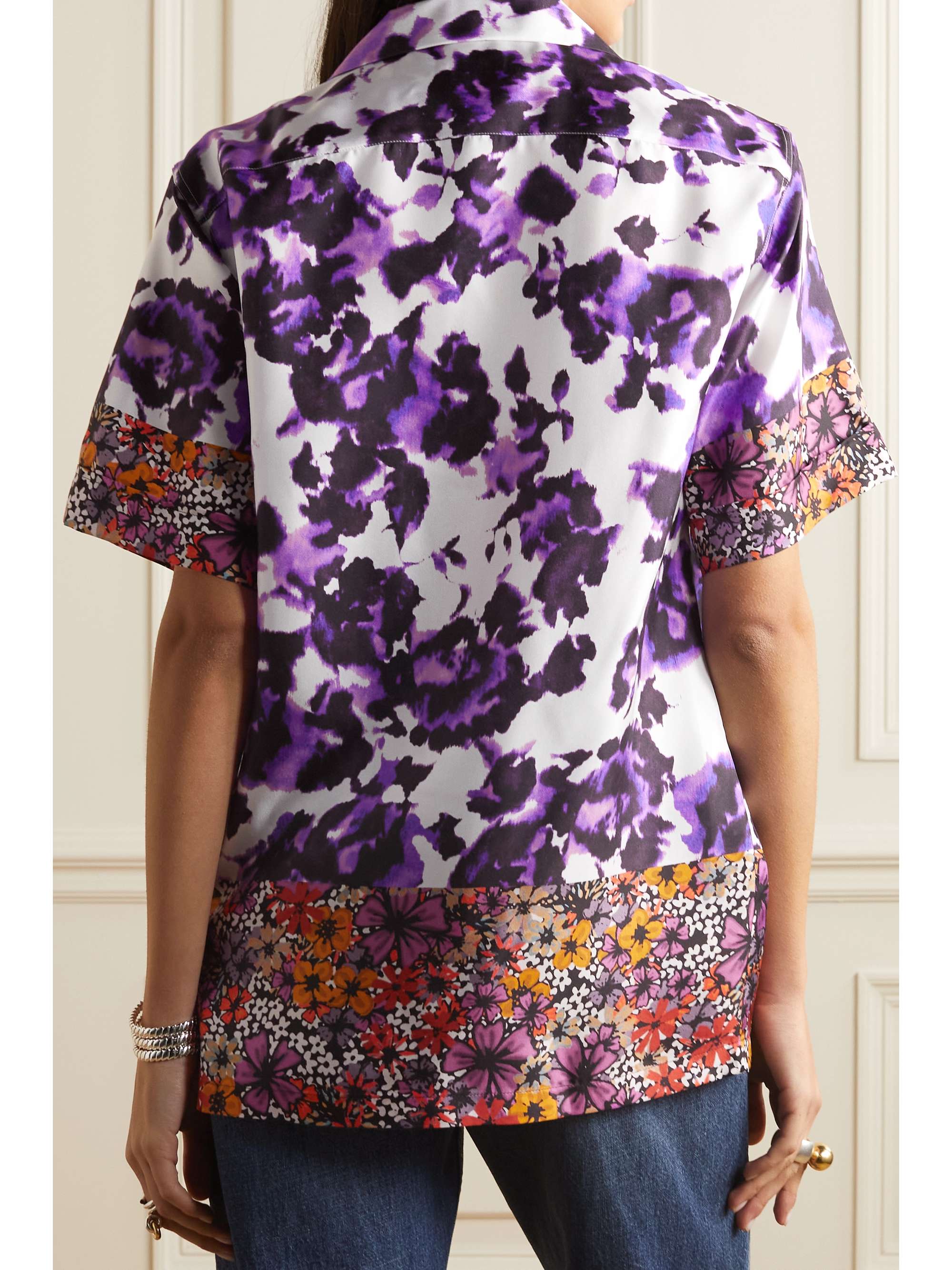 Paneled floral-print silk-twill shirt