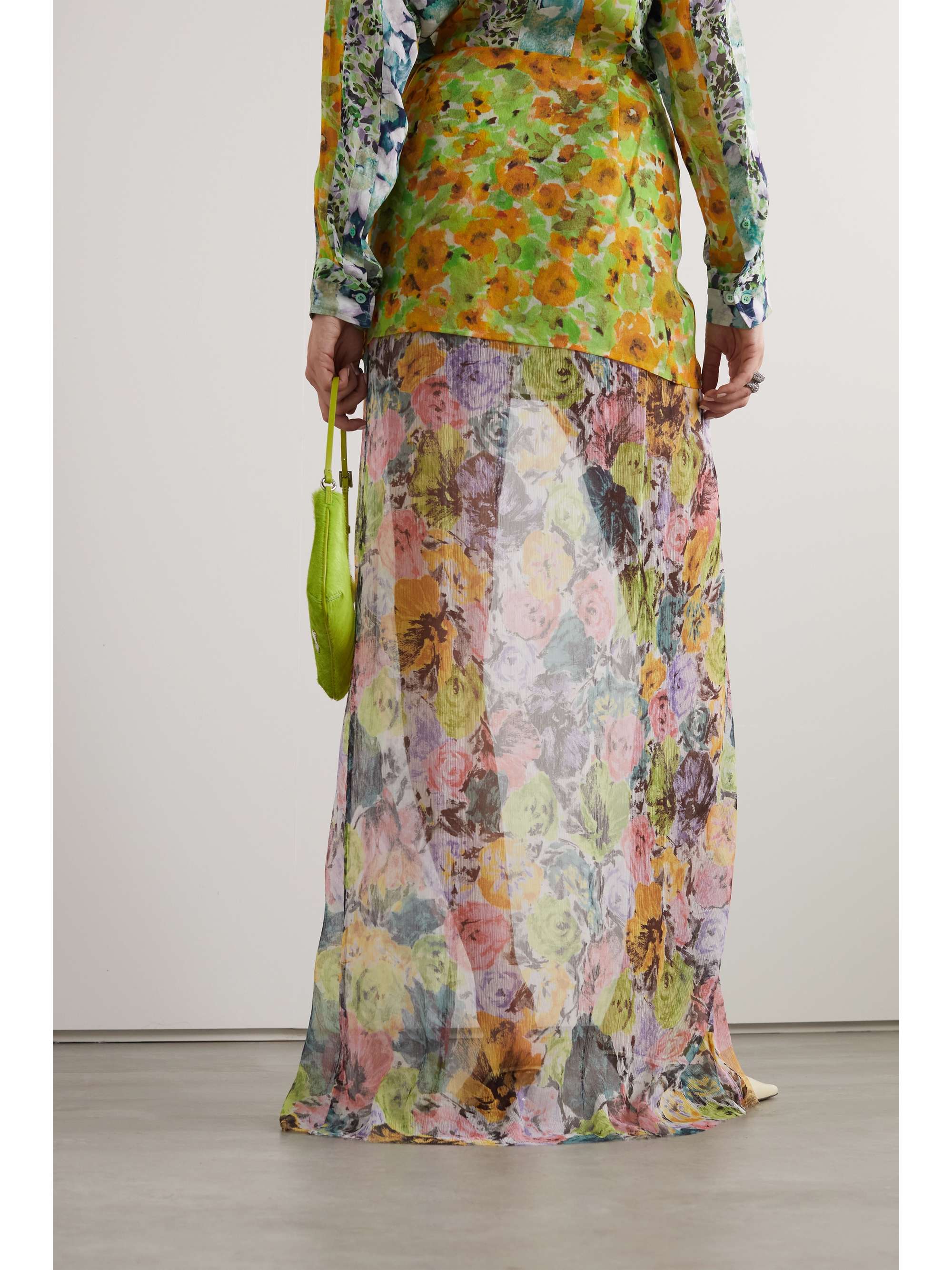 DRIES VAN NOTEN Layered floral-print silk-georgette and chiffon maxi wrap skirt