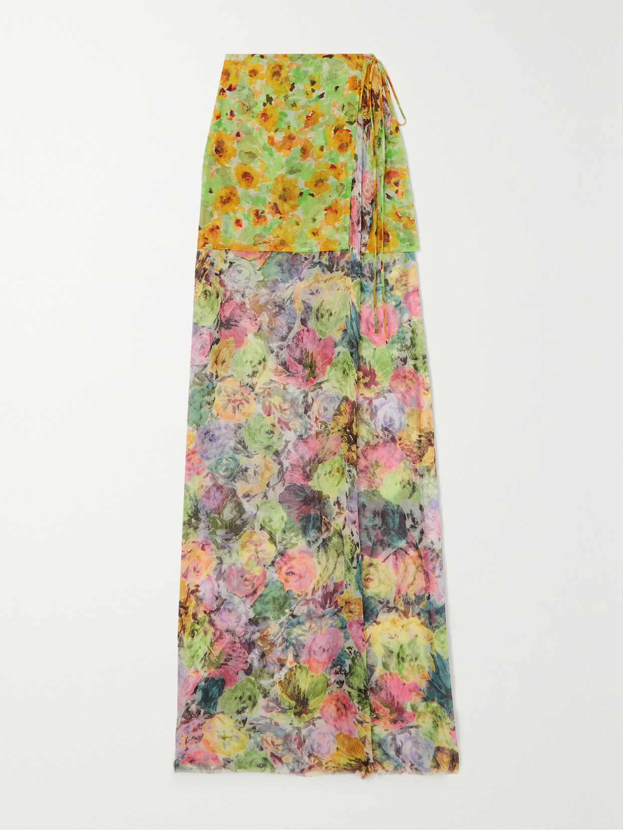 DRIES VAN NOTEN LAYERED FLORAL-PRINT SILK-GEORGETTE AND CHIFFON MAXI WRAP SKIRT