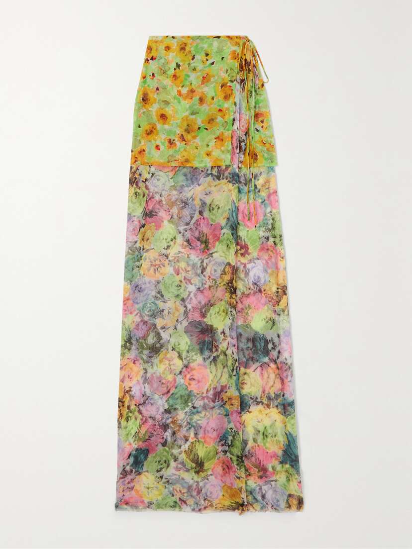 Dries Van Noten Layered Floral-print Silk-georgette And Chiffon Maxi Wrap Skirt