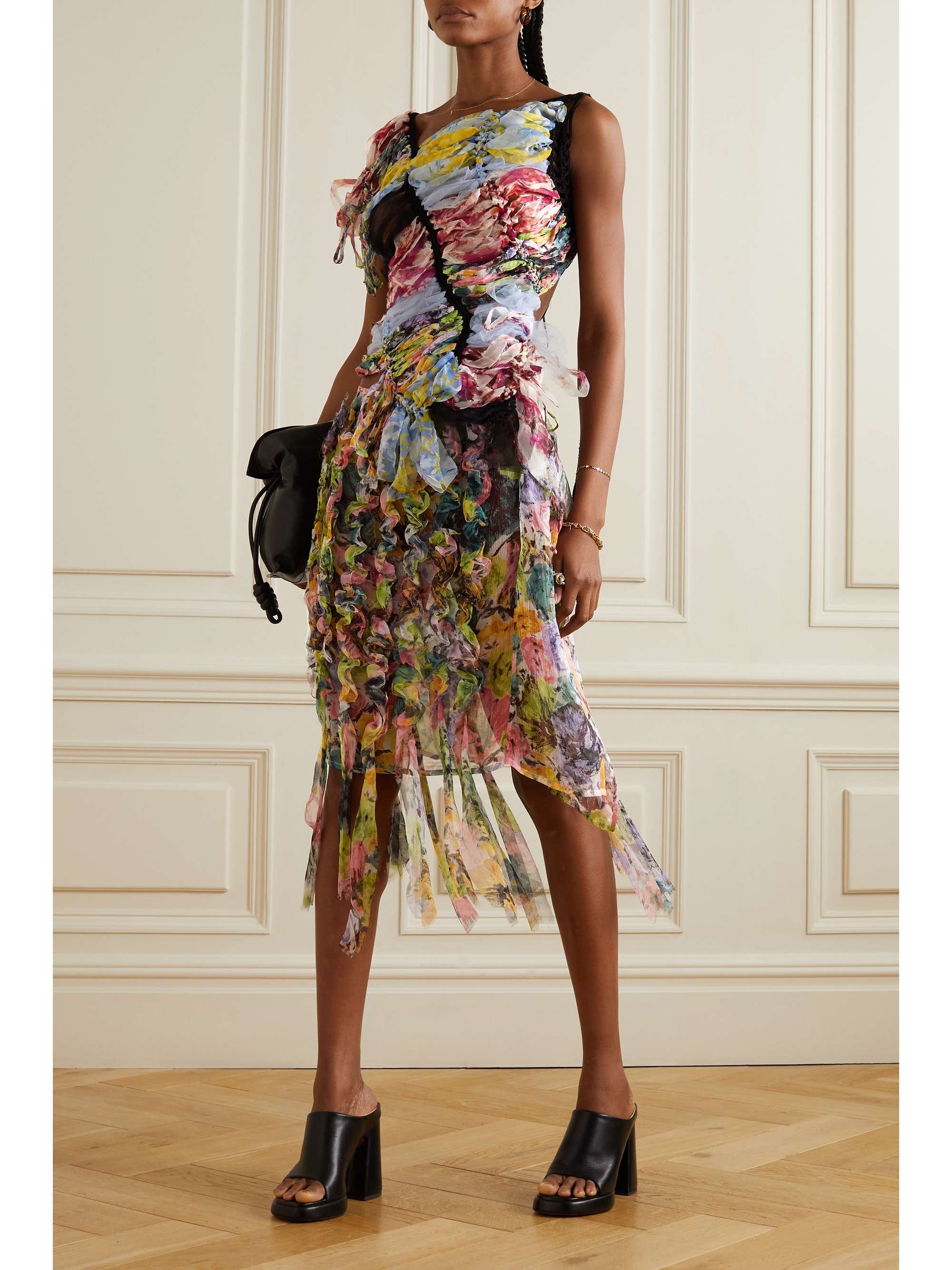 DRIES VAN NOTEN Openback crochetknit and printed silkblend chiffon