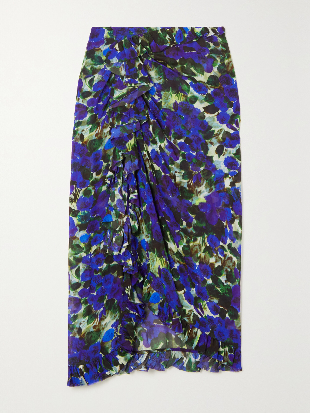 DRIES VAN NOTEN GATHERED FLORAL-PRINT VOILE MIDI SKIRT