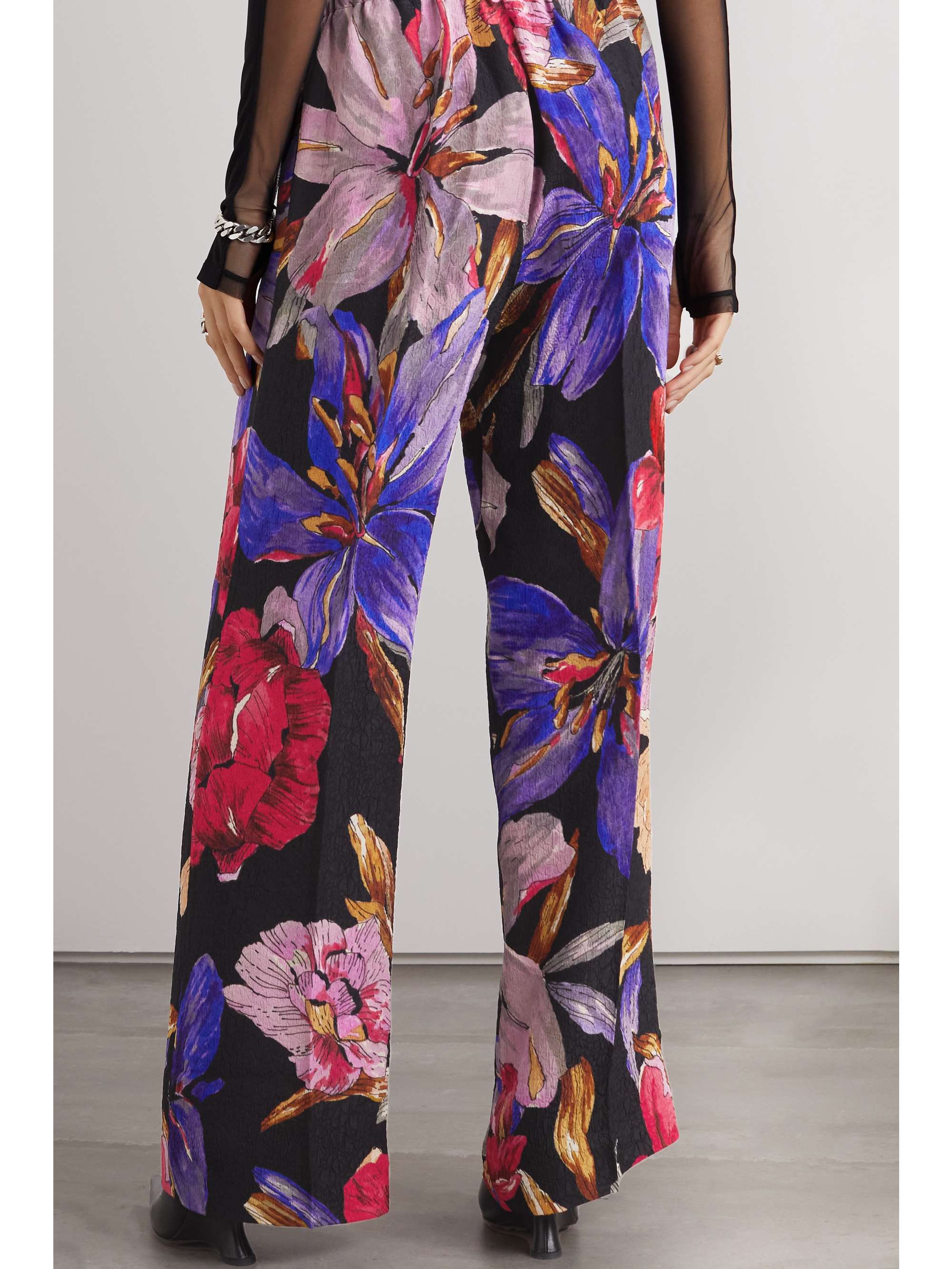 DRIES VAN NOTEN Pleated printed satin straight-leg pants