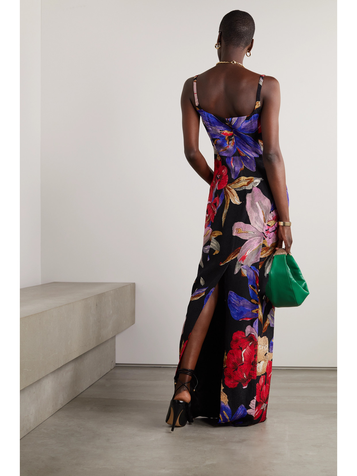 Shop Dries Van Noten Floral-print Crepe Maxi Dress In Black