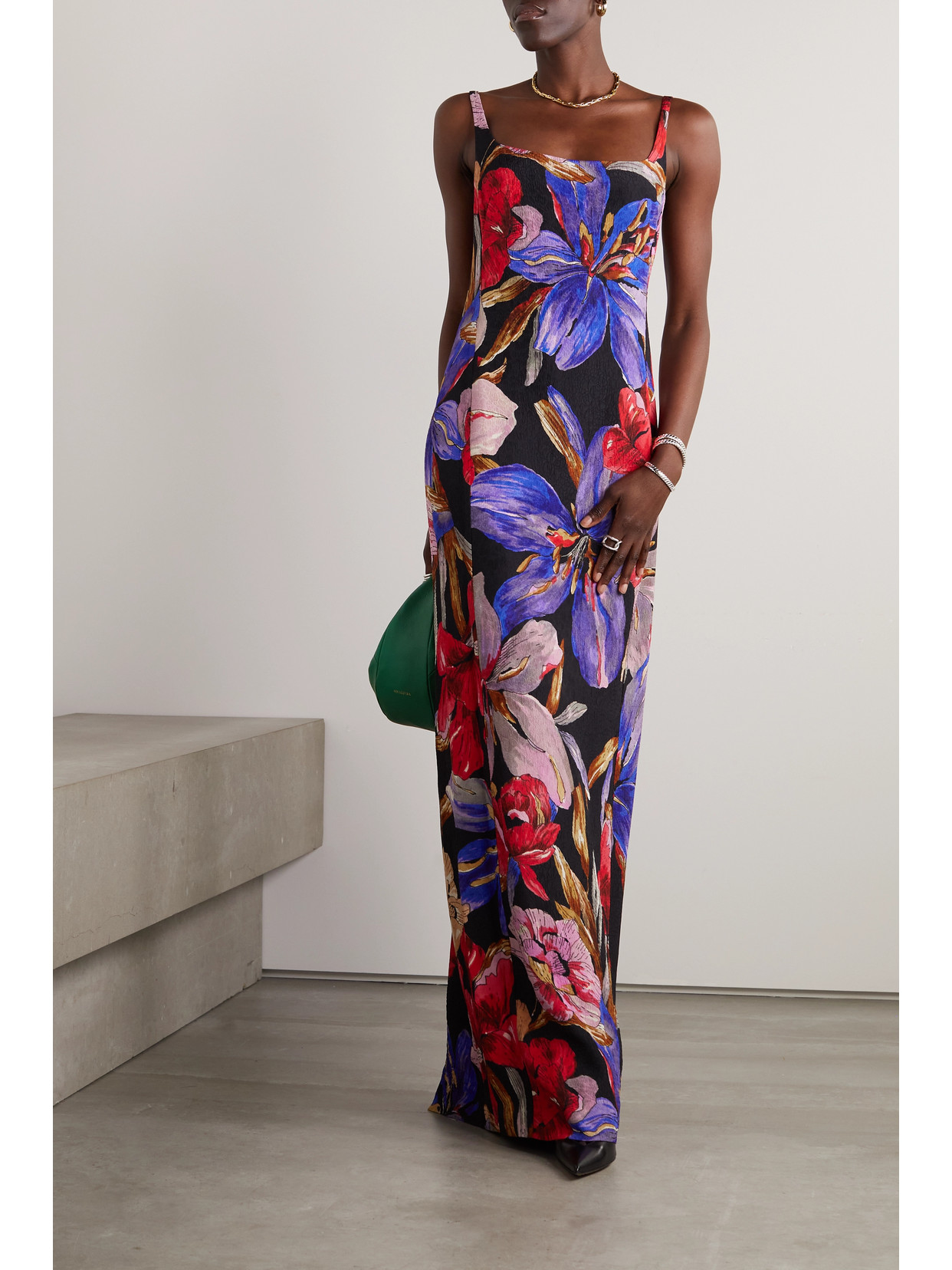 Shop Dries Van Noten Floral-print Crepe Maxi Dress In Black