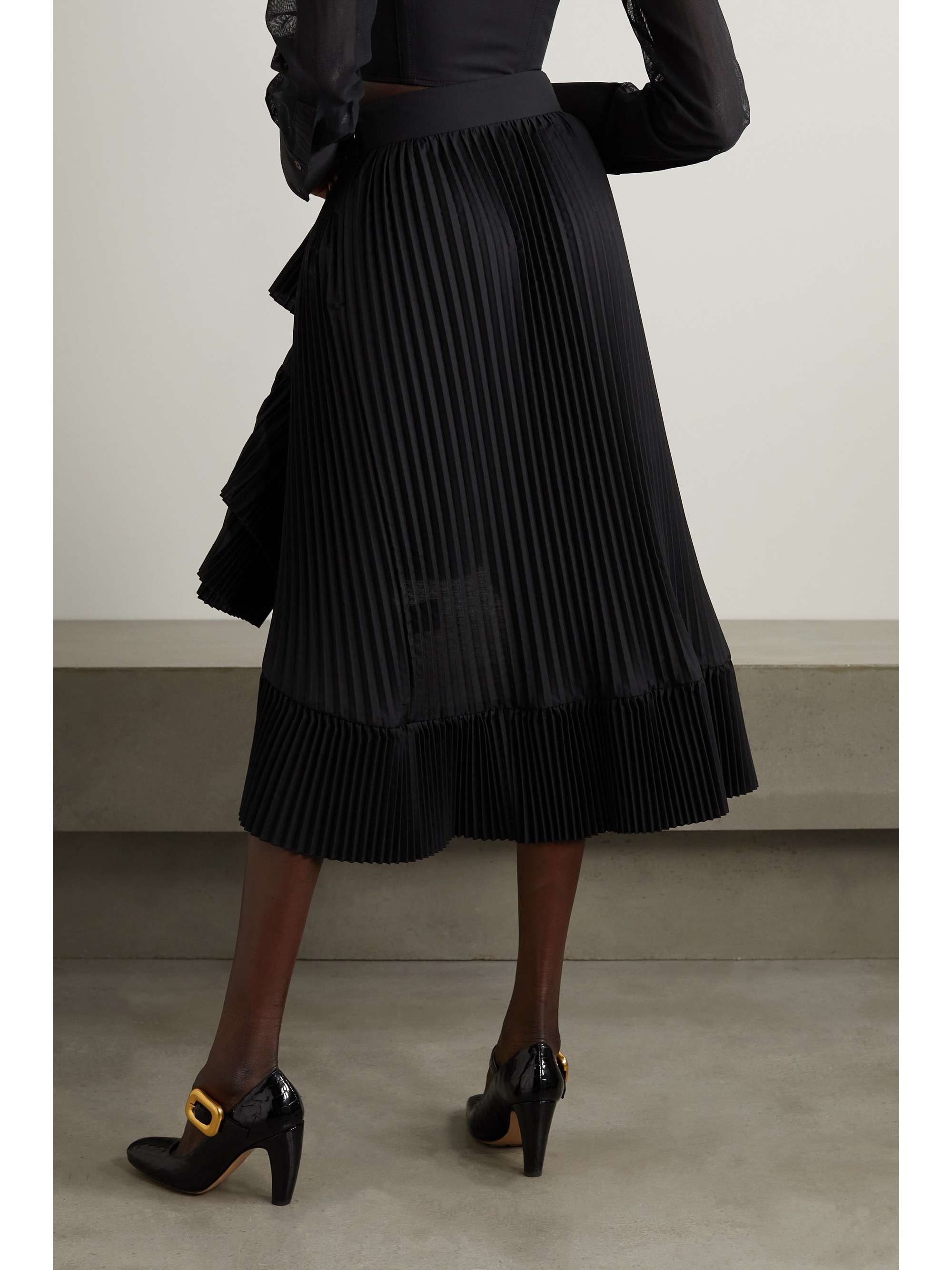 DRIES VAN NOTEN Asymmetric tiered pleated poplin midi skirt