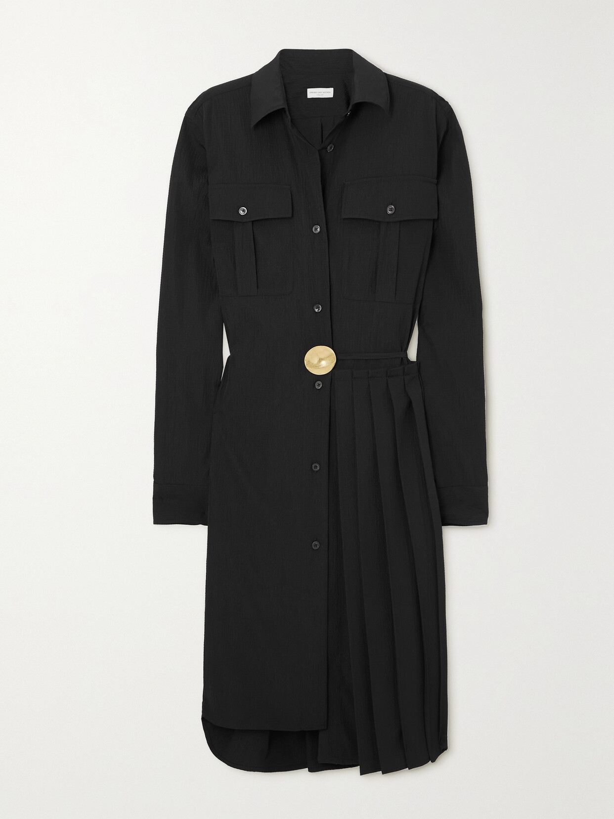 Dries Van Noten Pleated Asymmetric Wrap-effect Crepon Dress In Black