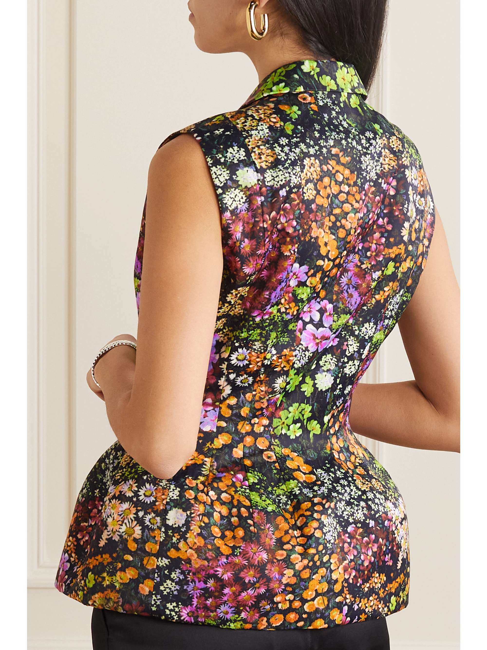 DRIES VAN NOTEN Floral-print sateen peplum vest