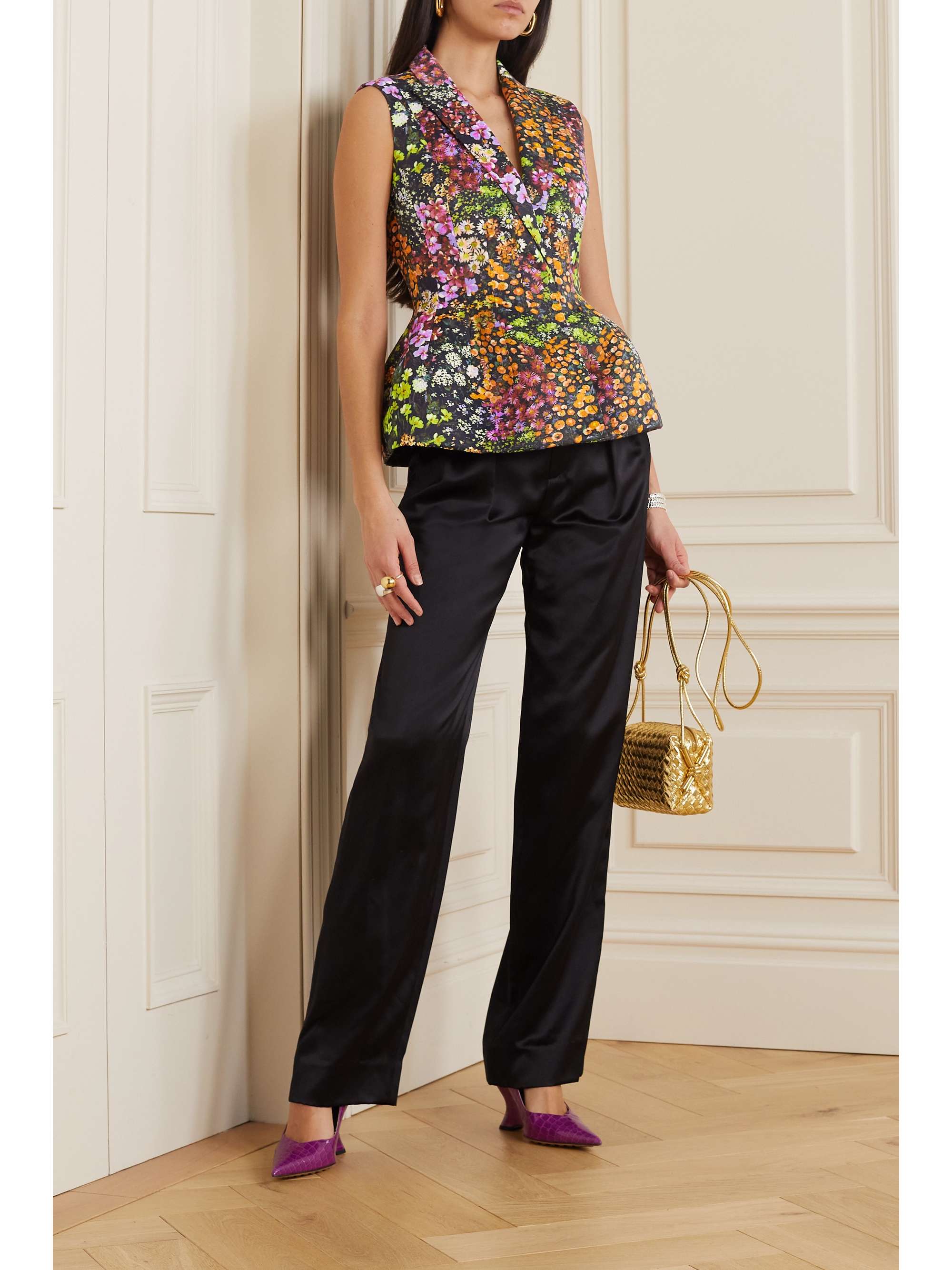 DRIES VAN NOTEN Floral-print sateen peplum vest