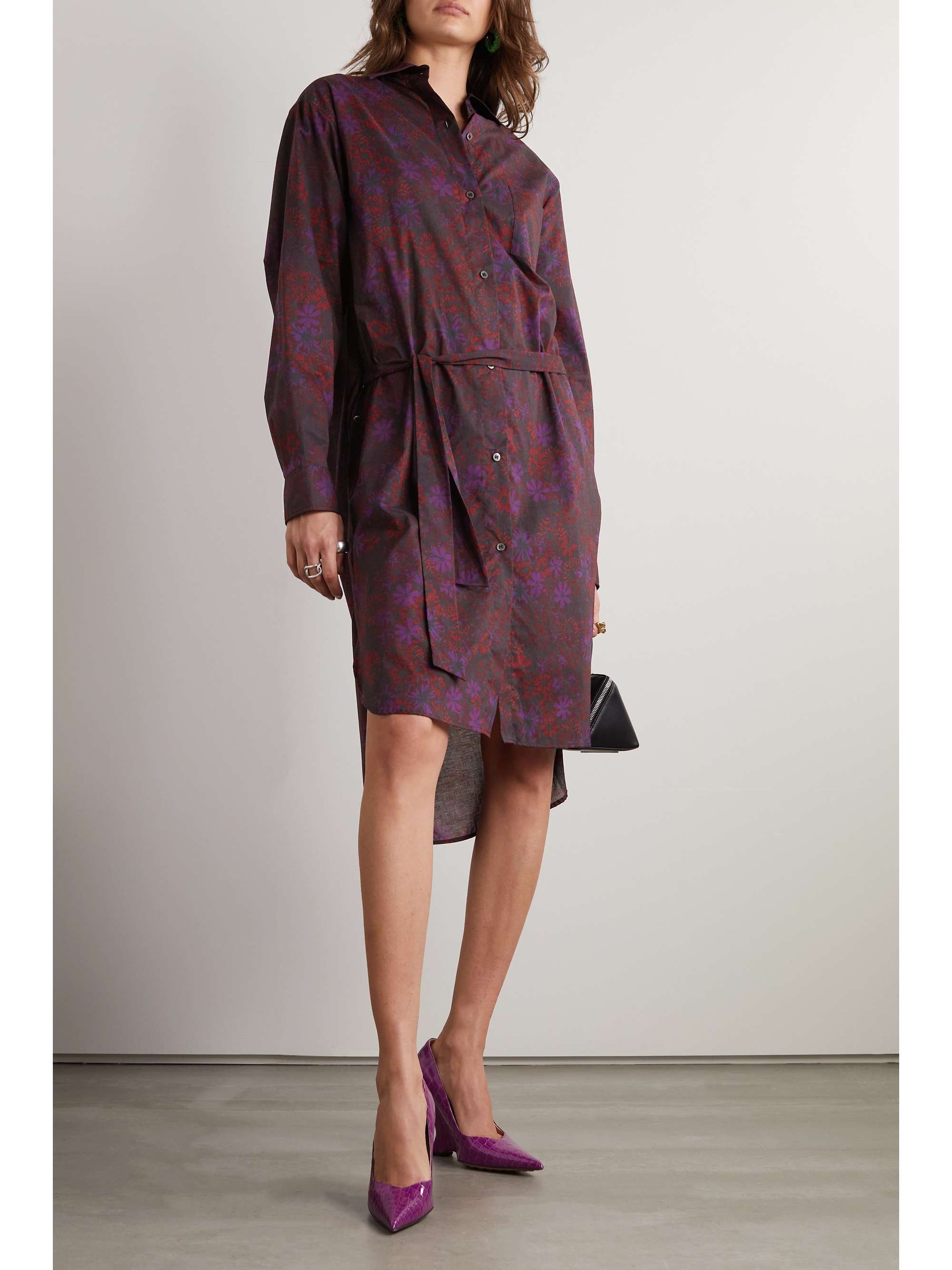DRIES VAN NOTEN Belted floral-print cotton-voile shirt dress