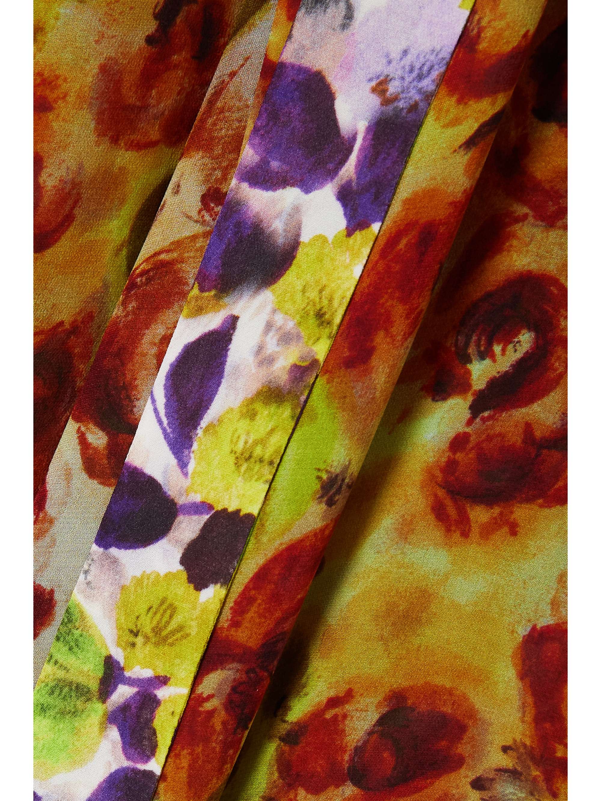 DRIES VAN NOTEN 配腰带褶裥花卉印花乔其纱中长裹身连衣裙
