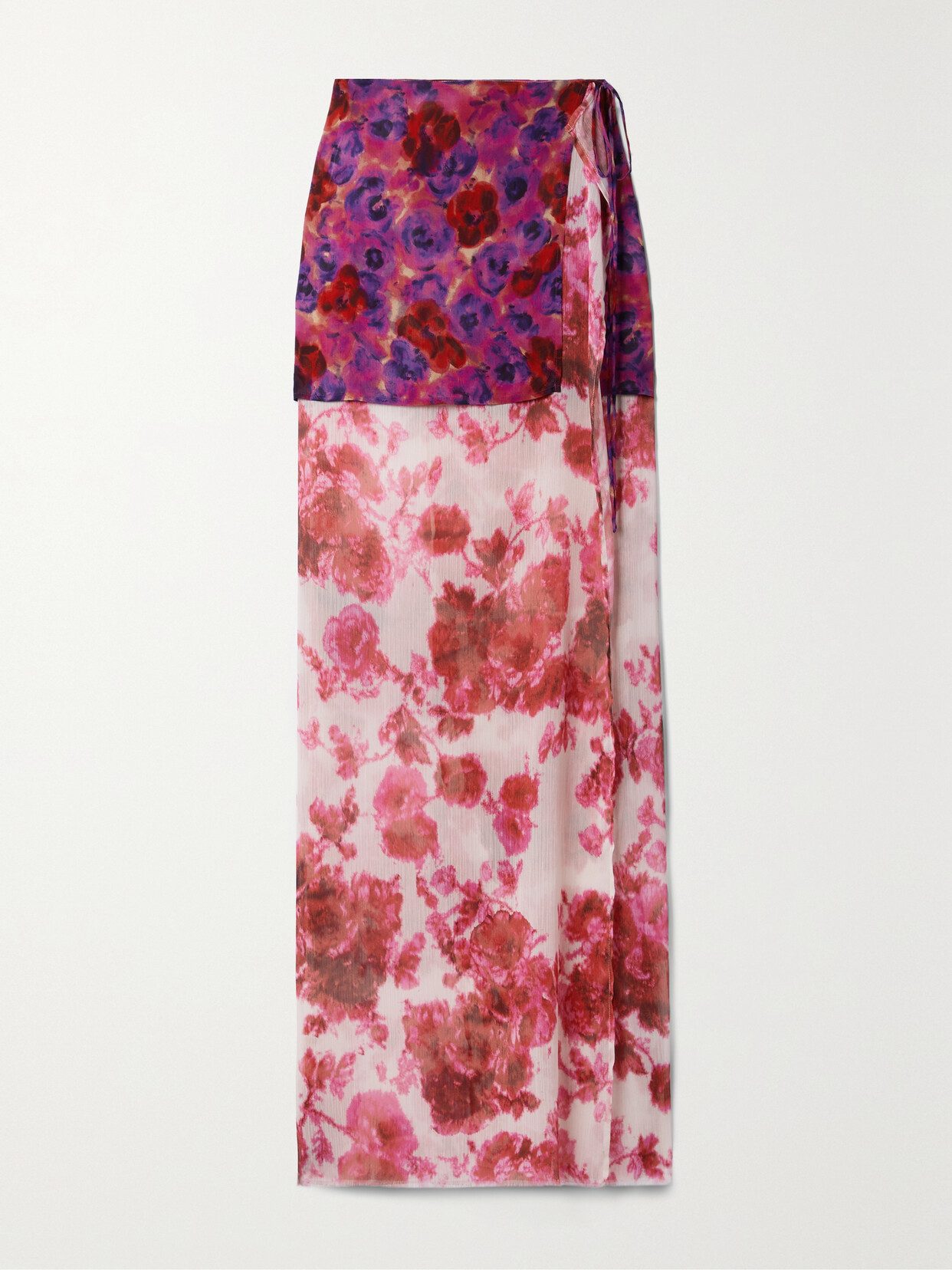 Dries Van Noten - Layered Floral-print Crepon Wrap Maxi Skirt - Pink