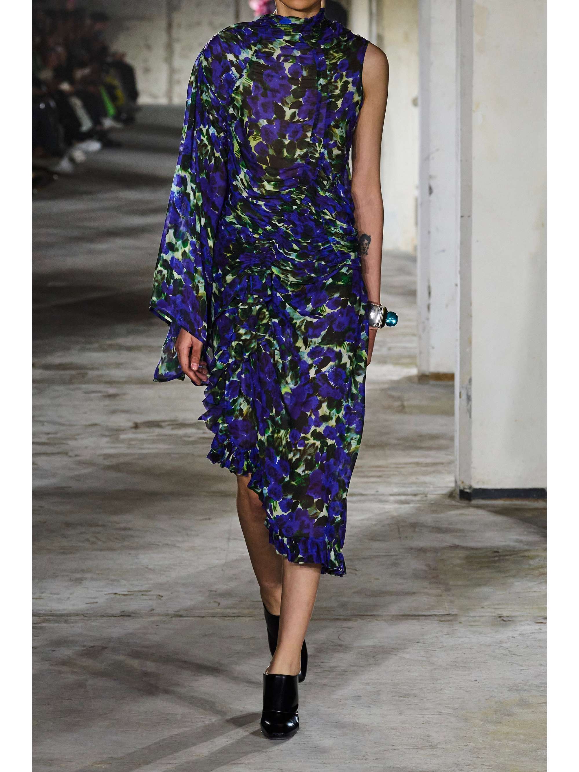 DRIES VAN NOTEN Onesleeve ruched floralprint silkchiffon top NETA