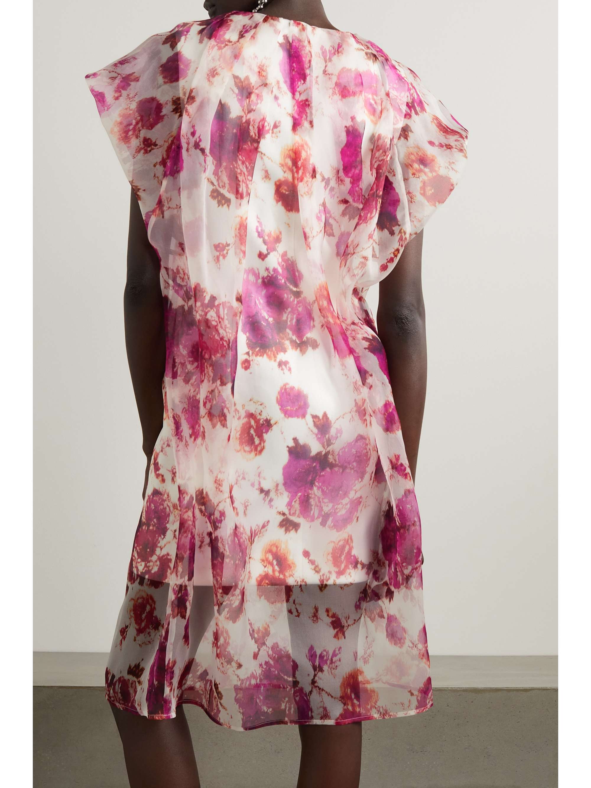 DRIES VAN NOTEN 褶裥花卉印花欧亘纱连衣裙