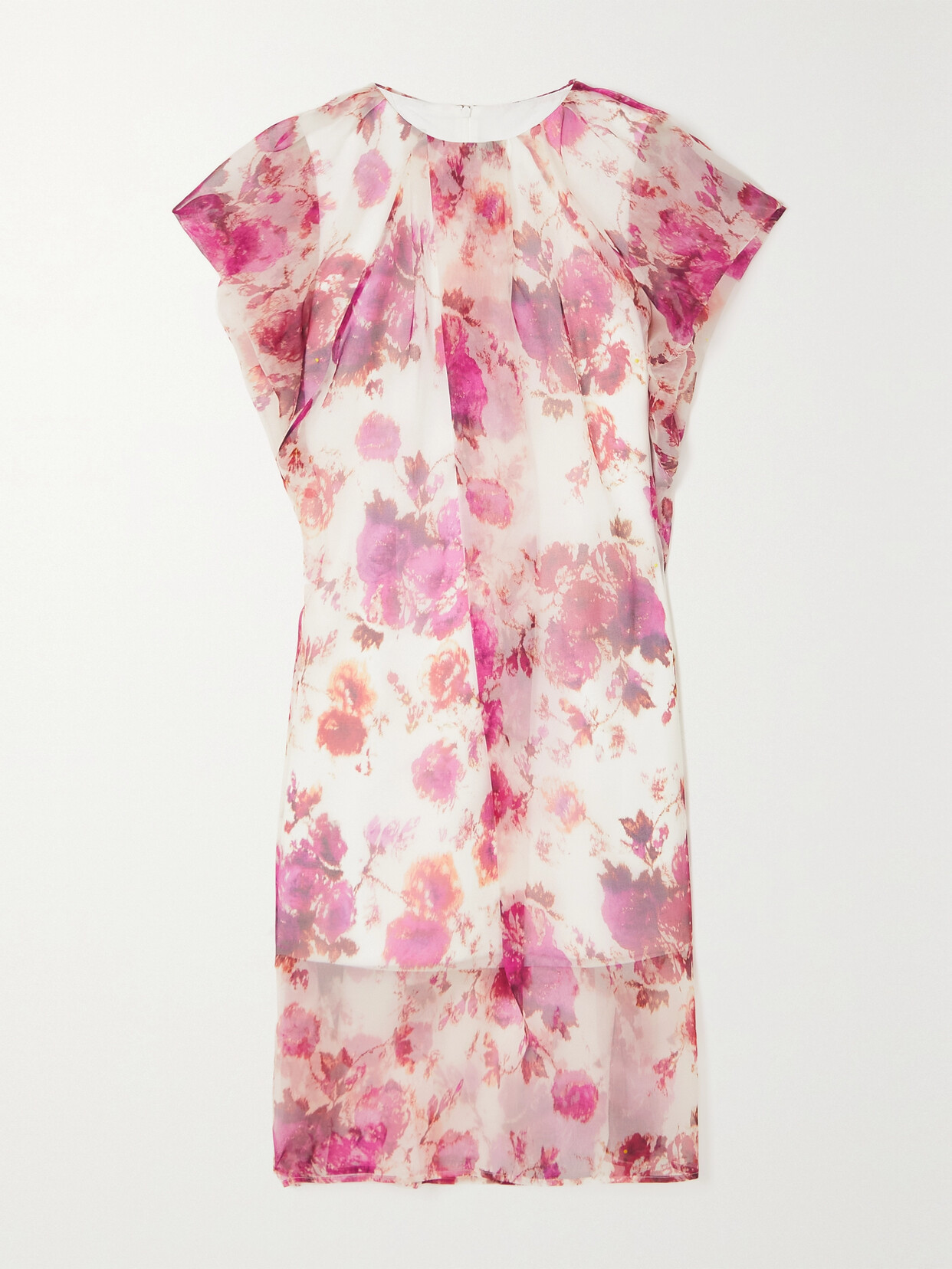 Dries Van Noten Pleated Floral-print Organza Dress In Pink