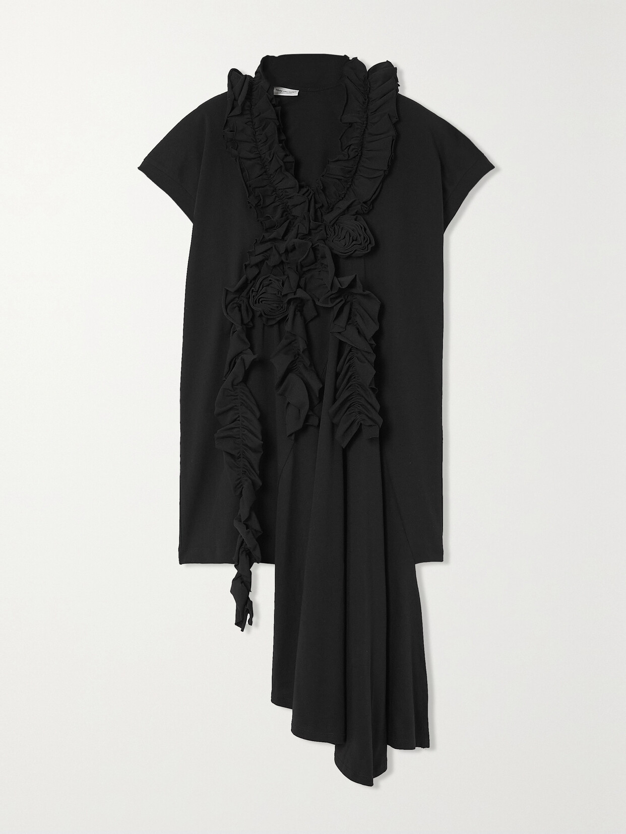 Dries Van Noten - Asymmetric Ruffled Cotton-jersey T-shirt - Black