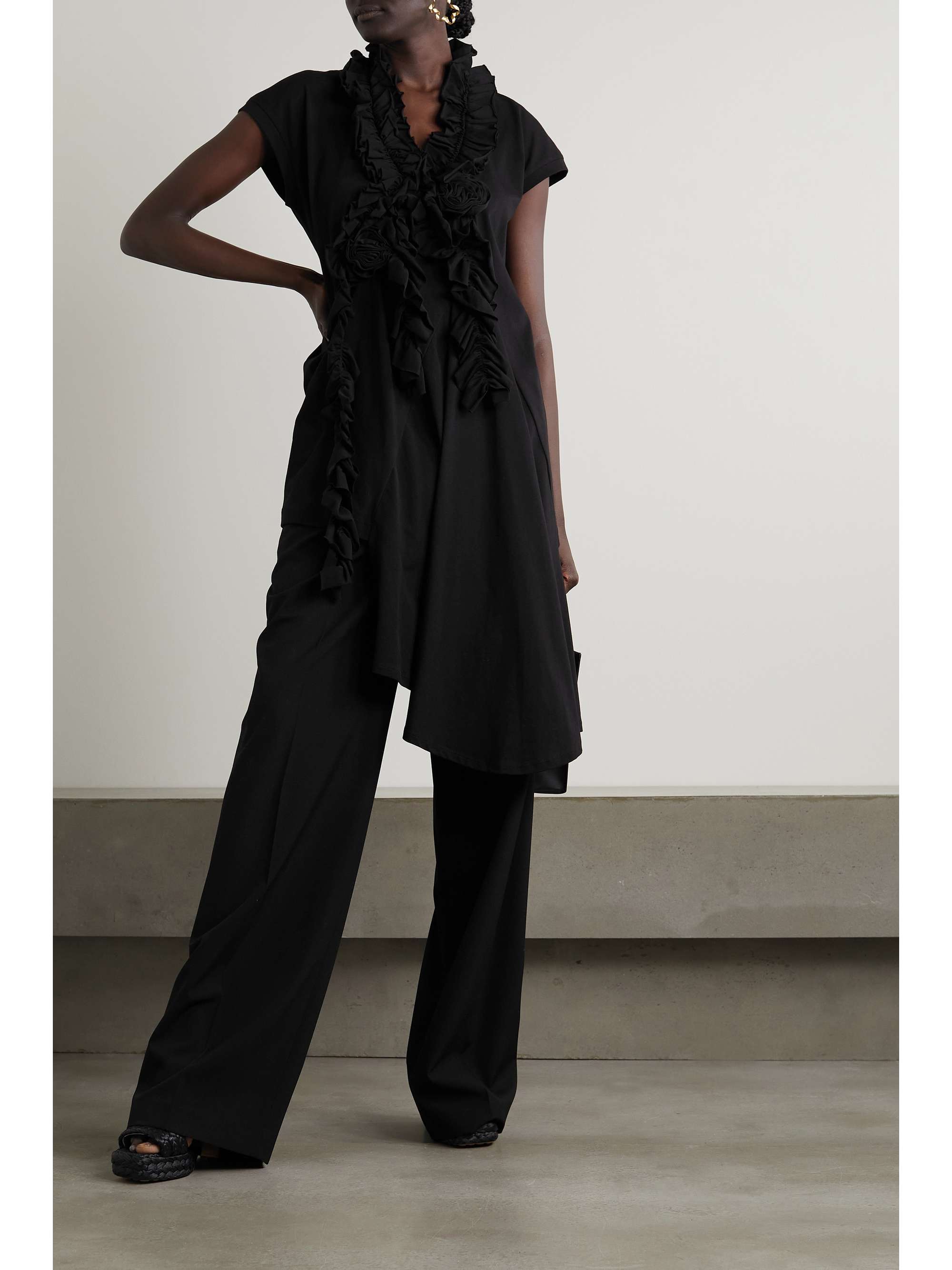DRIES VAN NOTEN Asymmetric ruffled cotton-jersey T-shirt
