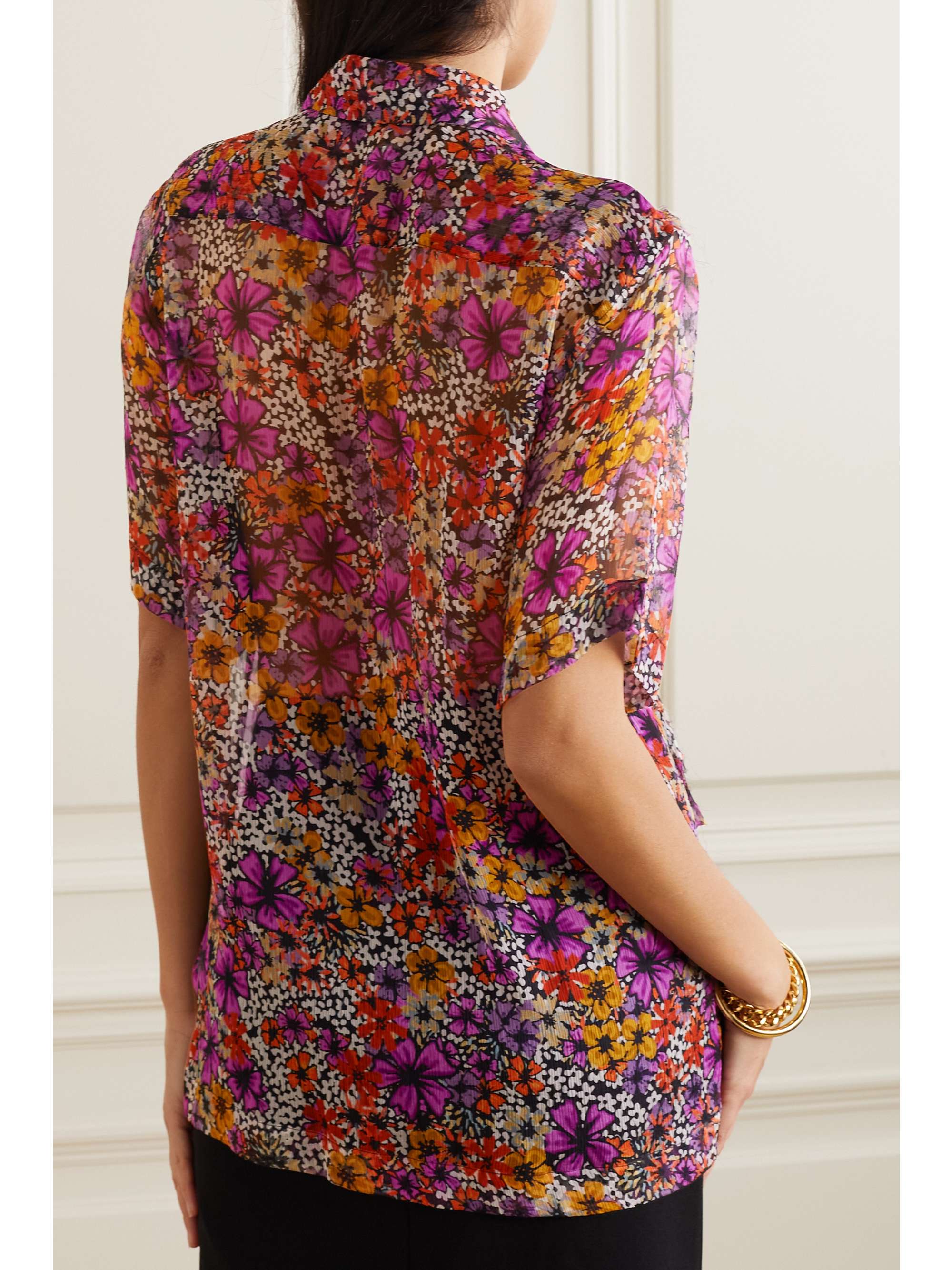DRIES VAN NOTEN Camicia in crepon di seta con stampa floreale e ruches