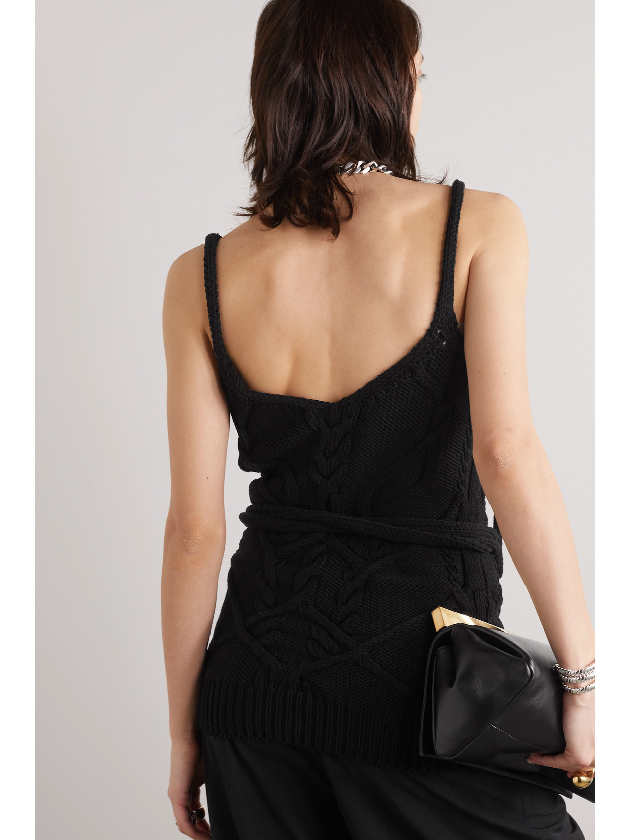 Distressed Cable-Knit Cotton Tank