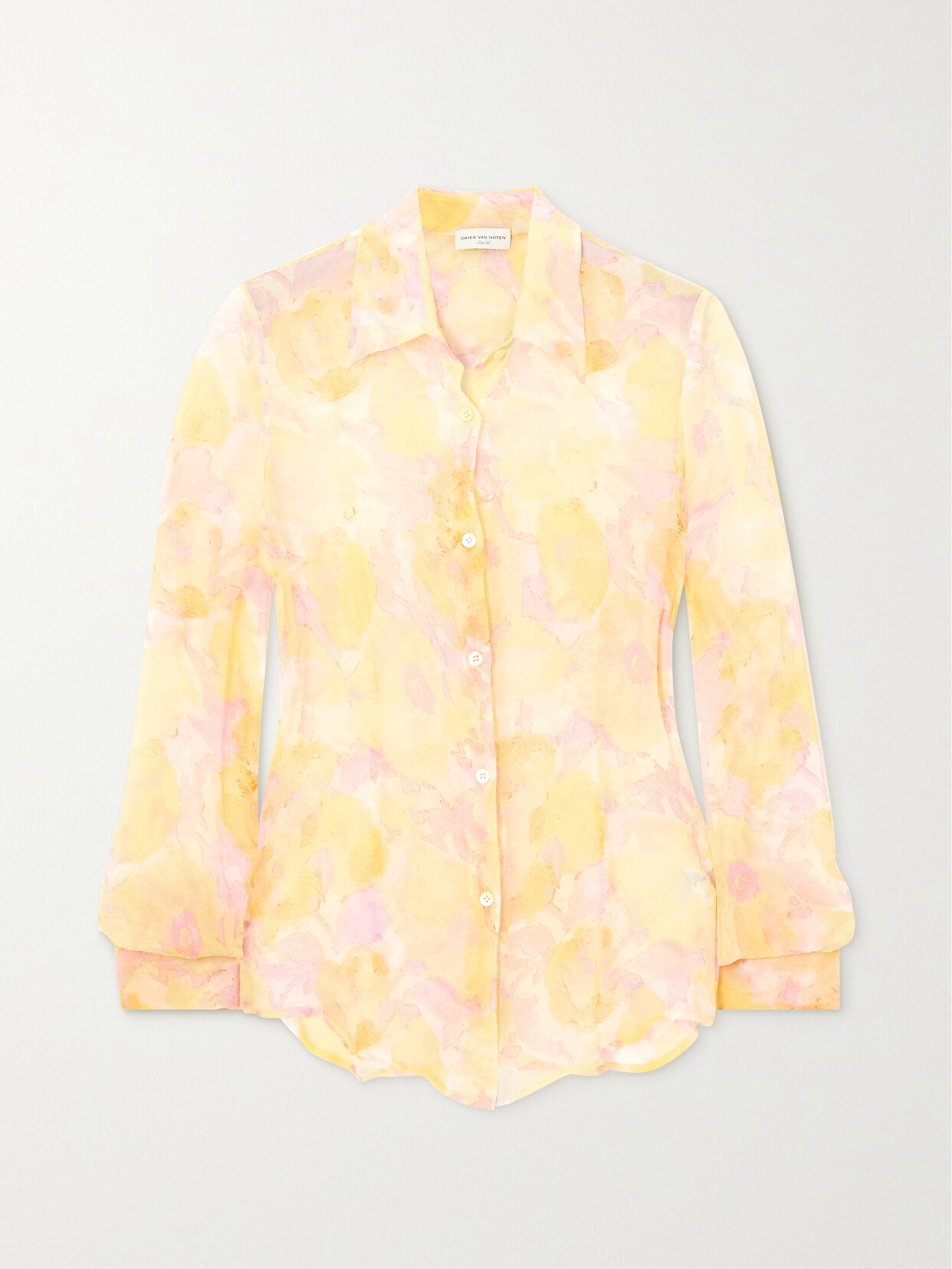 Shop Dries Van Noten Floral-print Silk-georgette Shirt In Orange