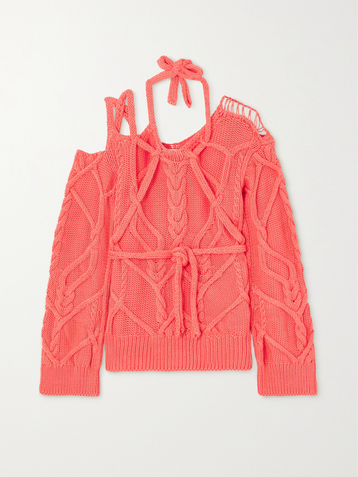 Dries Van Noten - Distressed Cable-knit Cotton Sweater - Orange