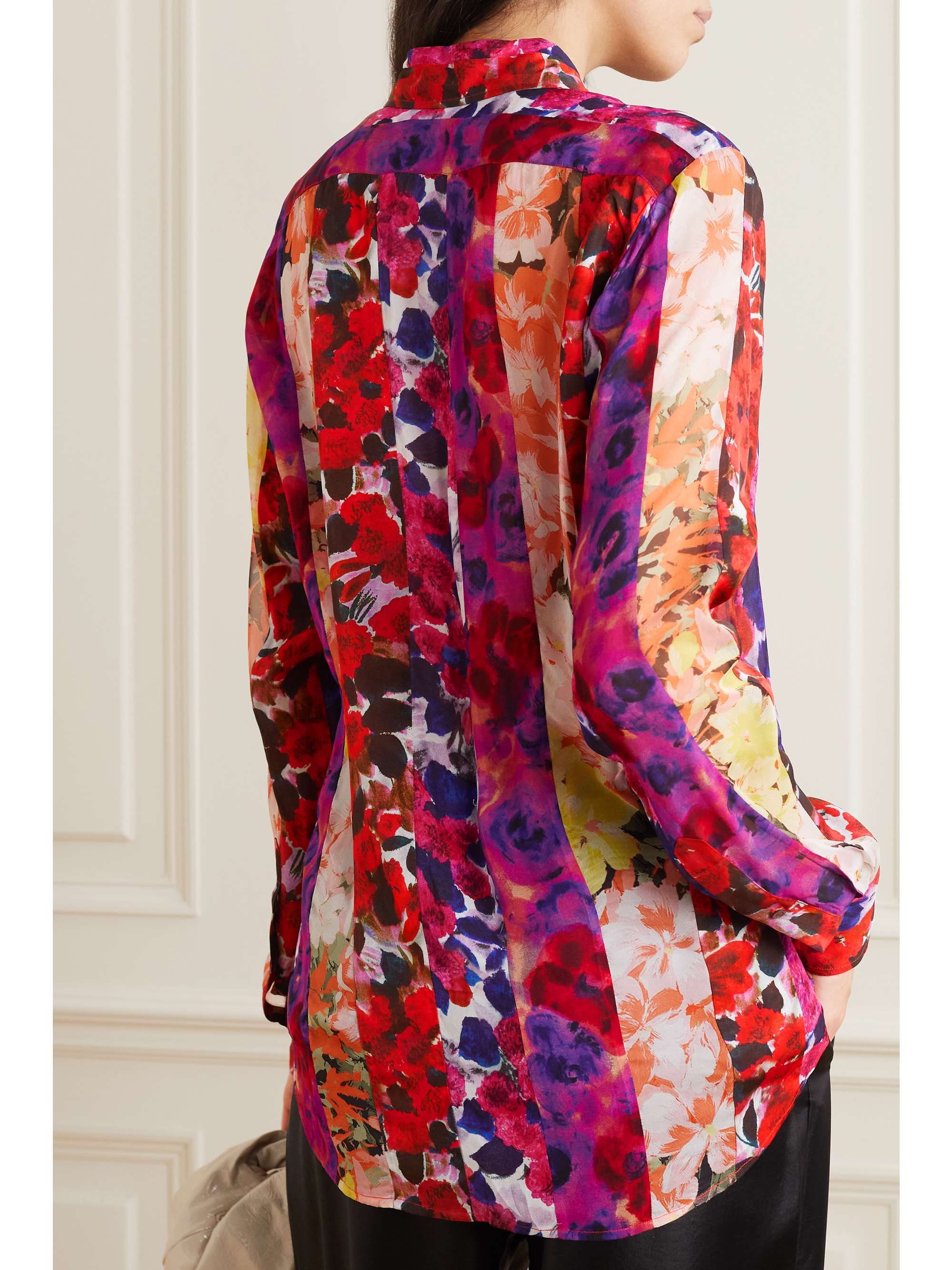 DRIES VAN NOTEN 拼接花卉印花绉纱衬衫
