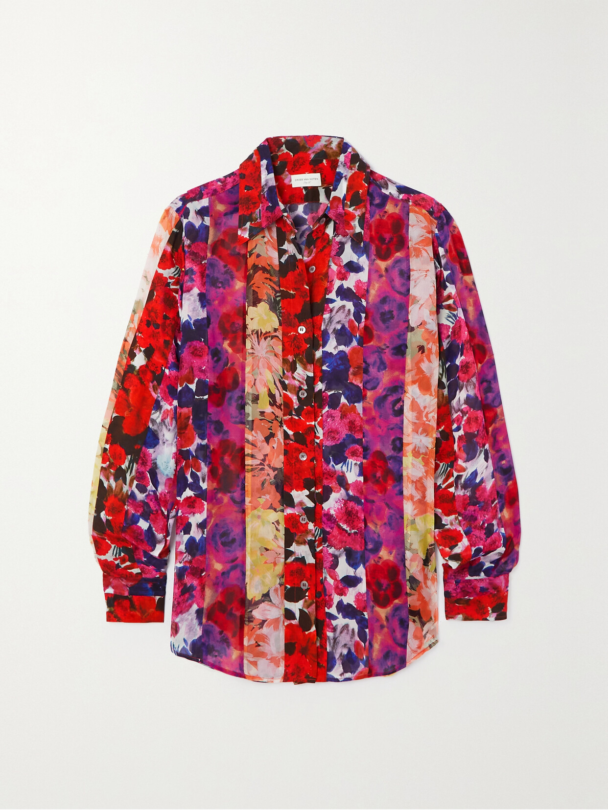 Shop Dries Van Noten Paneled Floral-print Crepe Shirt In Red