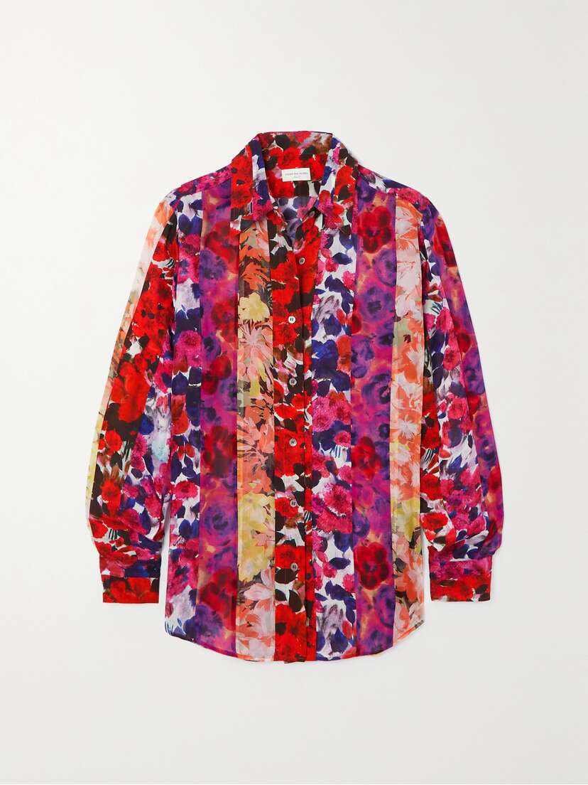 Dries Van Noten Paneled Floral-print Crepe Shirt