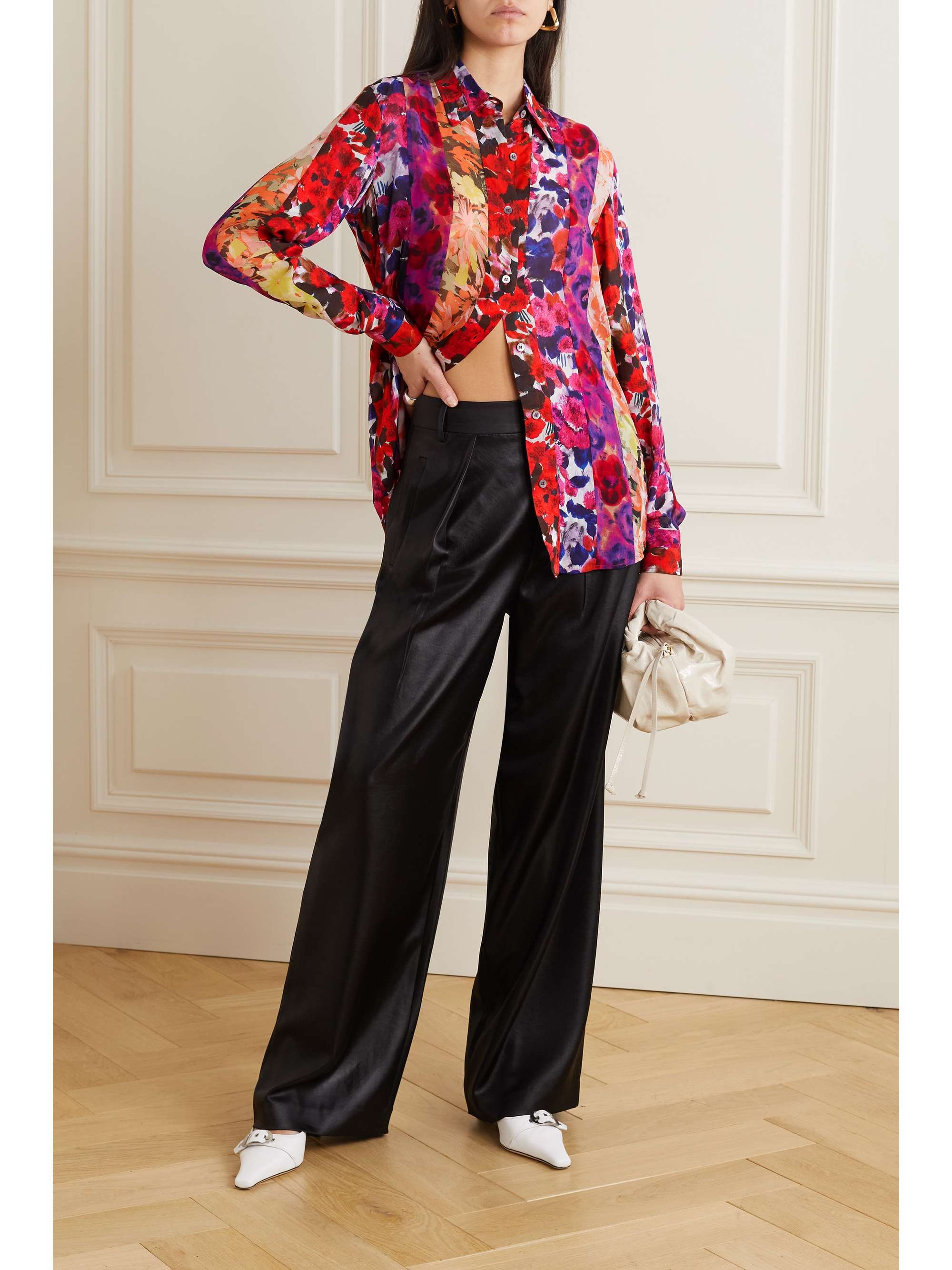 DRIES VAN NOTEN 拼接花卉印花绉纱衬衫