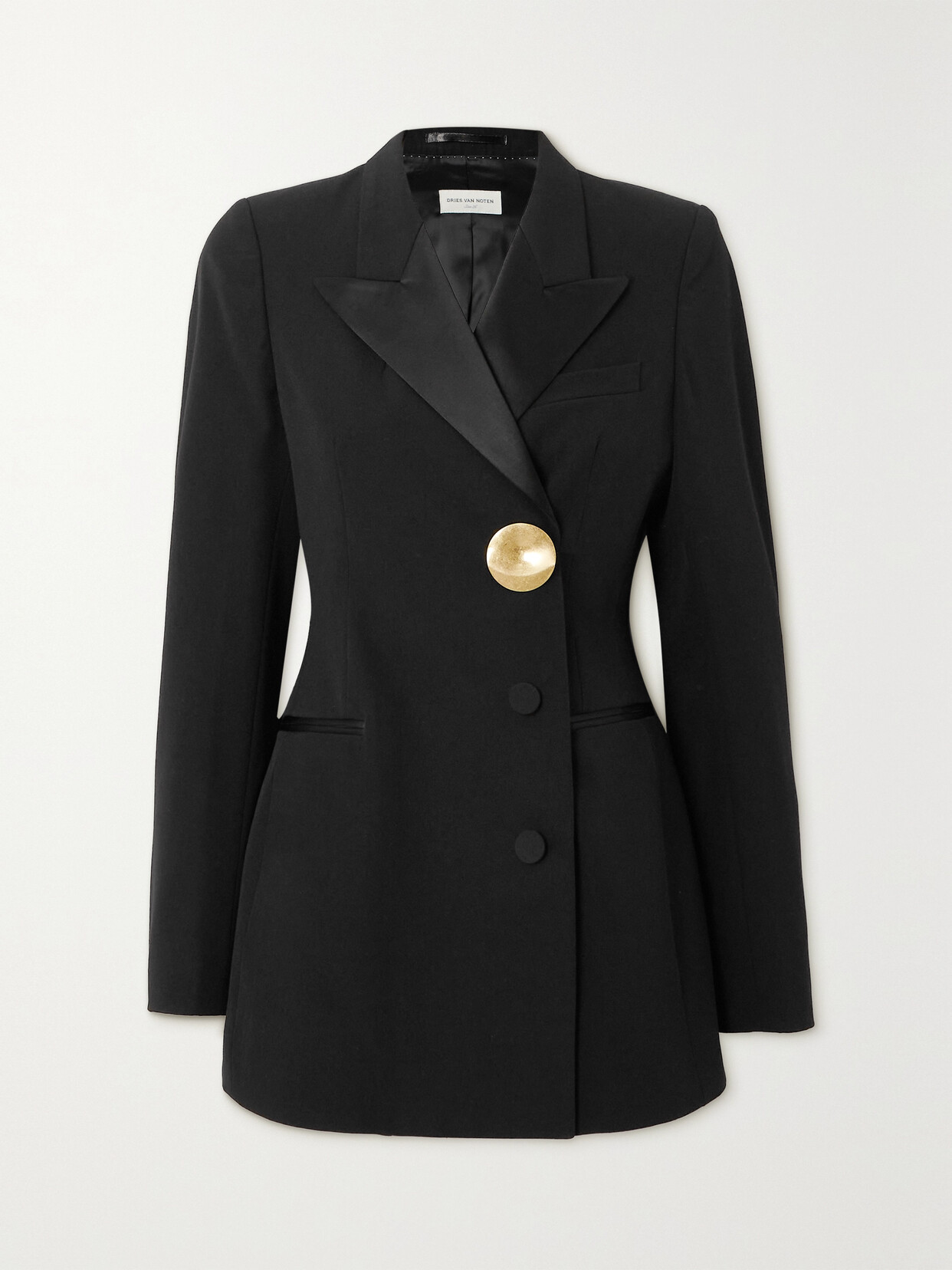 Dries Van Noten Satin-trimmed Crepe Blazer In Black