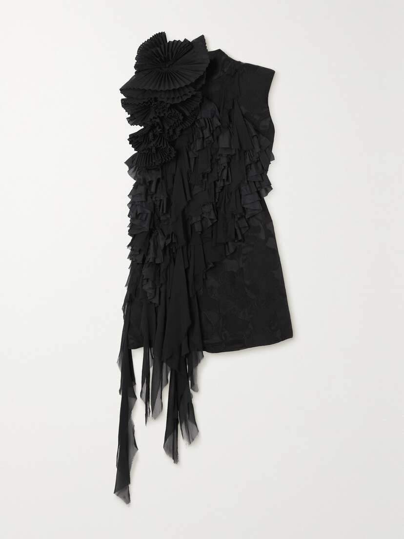 Dries Van Noten Ruffled Floral-jacquard And Cotton Mini Dress