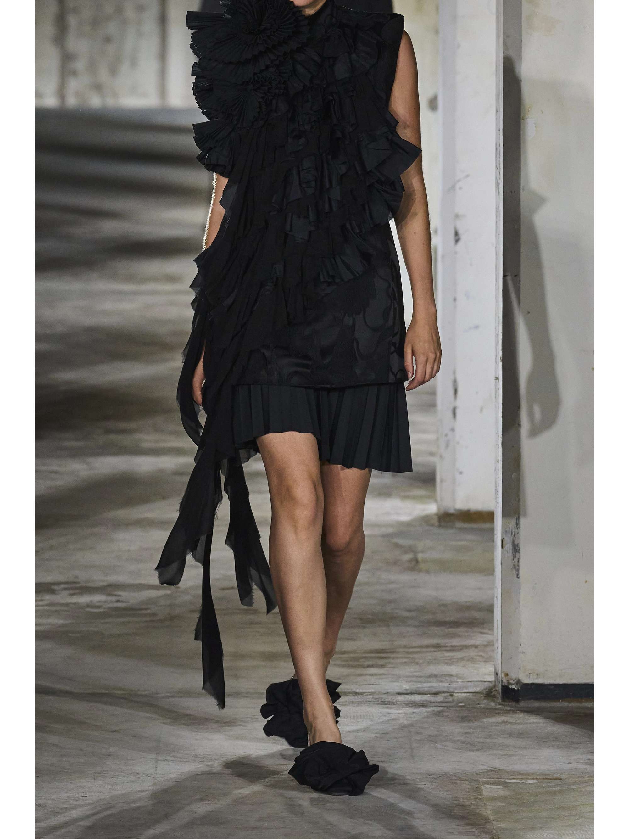 DRIES VAN NOTEN フローラルジャカード＆コットン ミニワンピース ラッフル付き