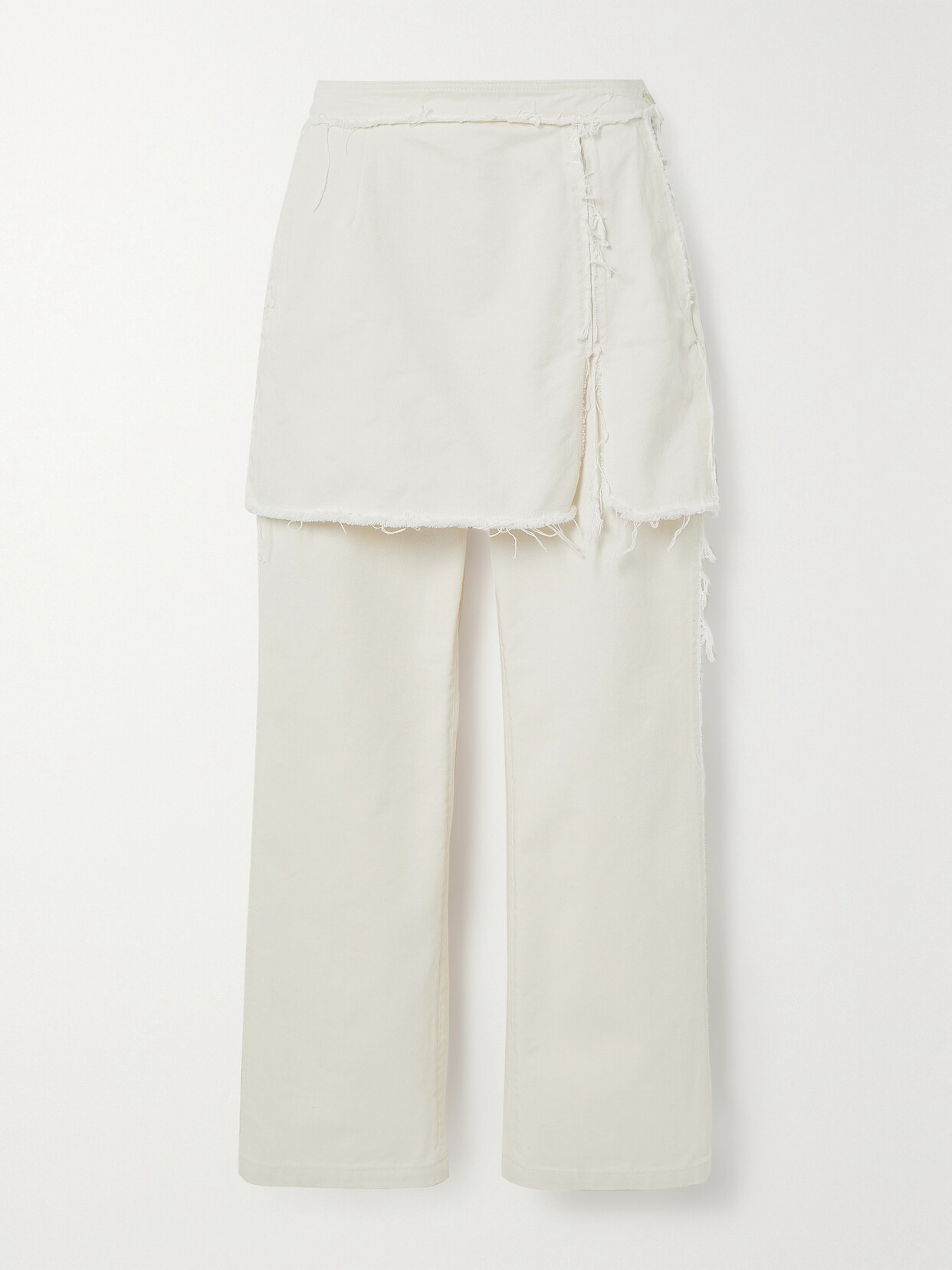 Dries Van Noten - Cropped Layered Frayed Cotton-twill Straight-leg Pants - Ecru