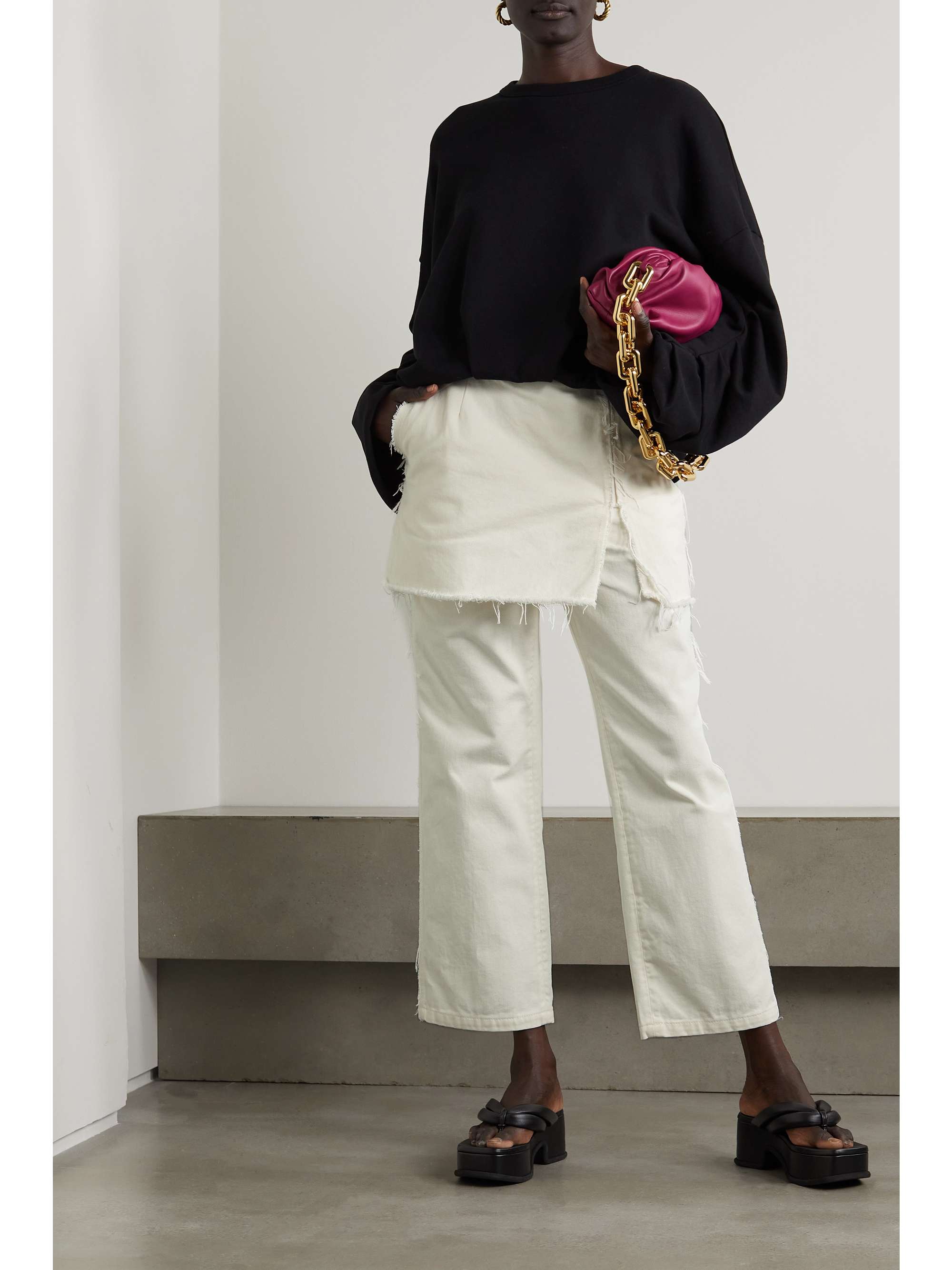 DRIES VAN NOTEN 分层式毛边纯棉斜纹布九分直筒裤