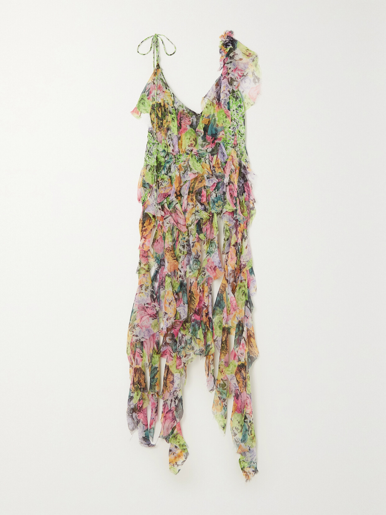 Dries Van Noten Caylin Asymmetric Cascading Ruffle Chiffon Sleeveless Top In Dessin A