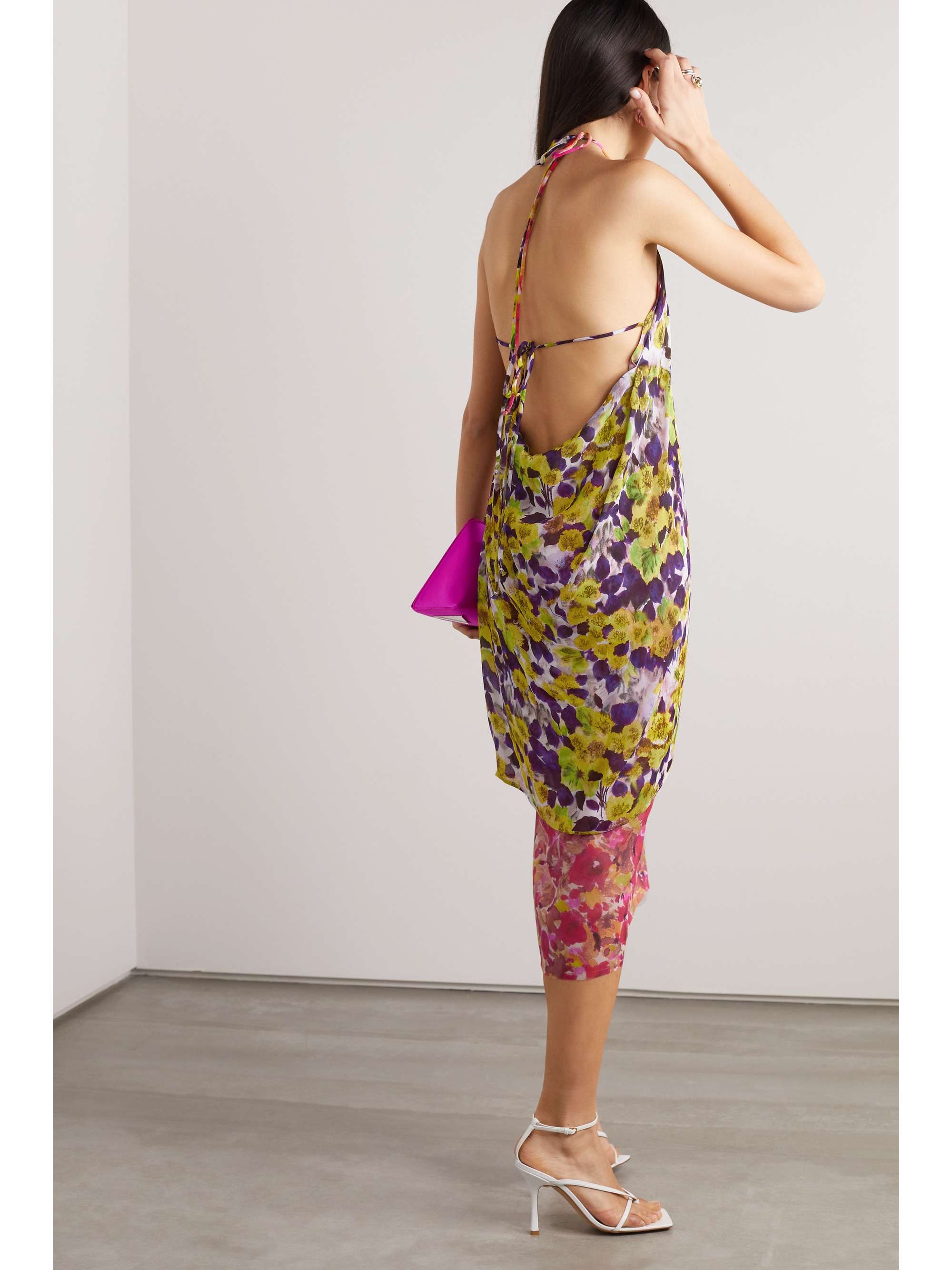 DRIES VAN NOTEN One-shoulder open-back layered floral-print chiffon midi dress