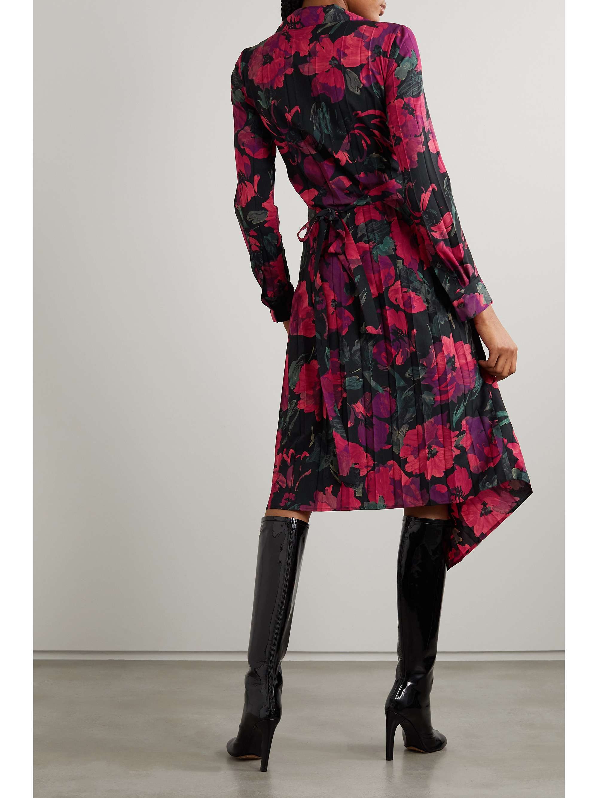 DRIES VAN NOTEN 不对称围裹效果花卉印花平纹布连衣裙