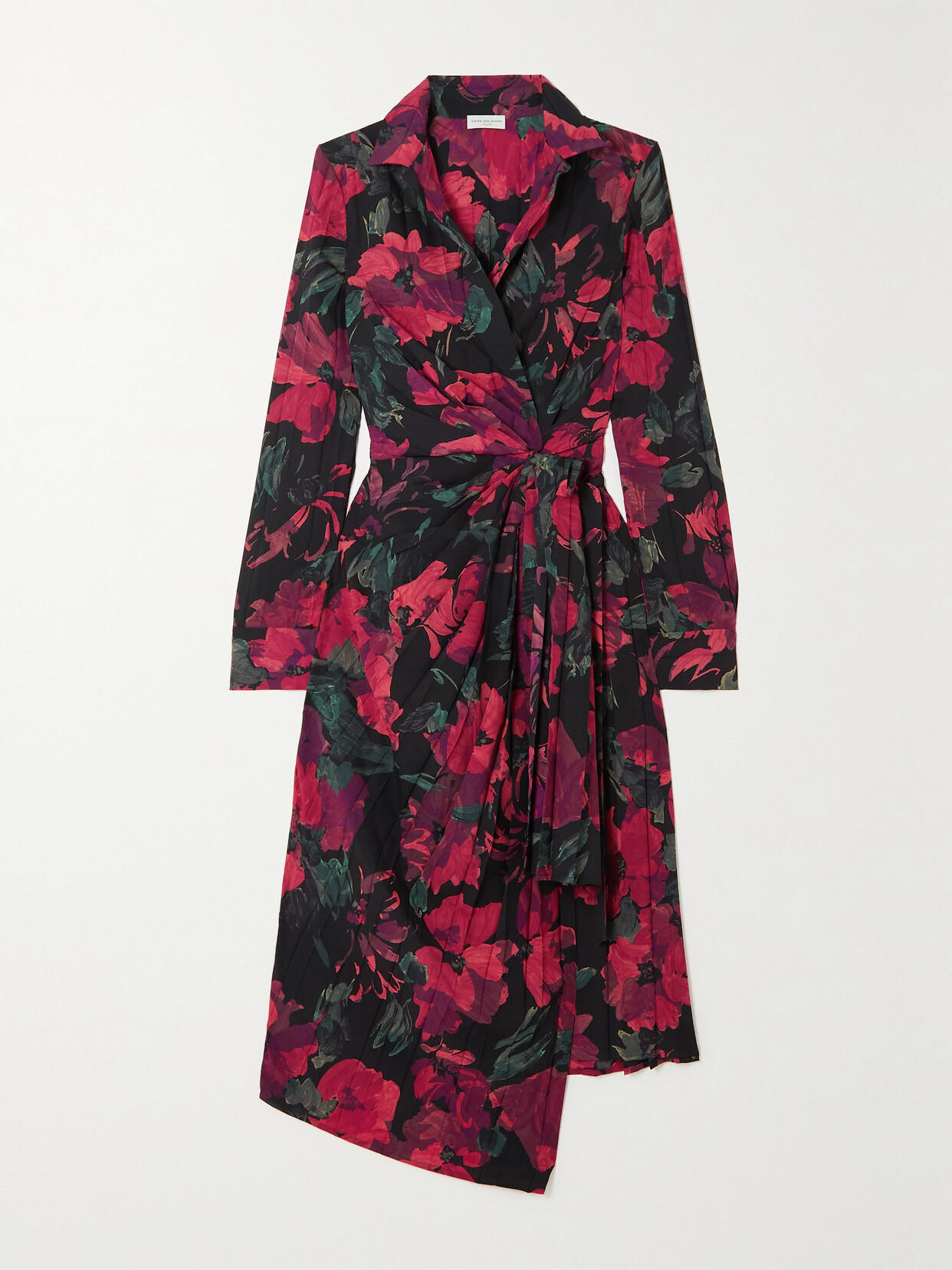 Dries Van Noten Asymmetric Floral-print Crepe De Chine Wrap Dress - Black