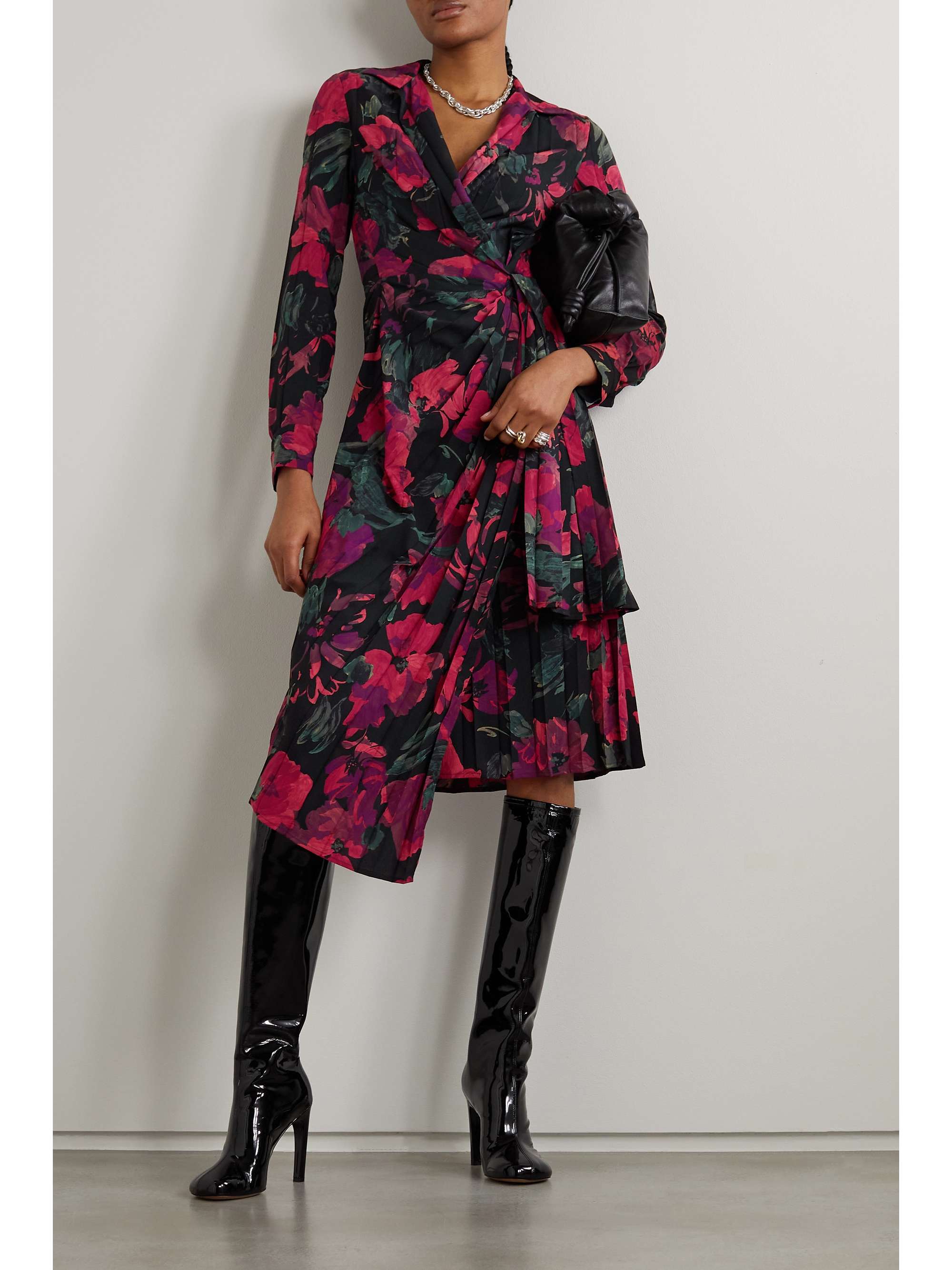 DRIES VAN NOTEN 不对称围裹效果花卉印花平纹布连衣裙