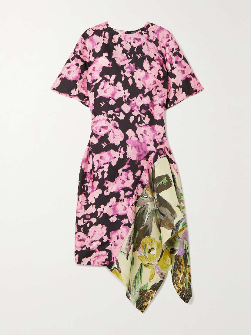 Dries Van Noten Asymmetric Floral-print Silk-twill Midi Dress