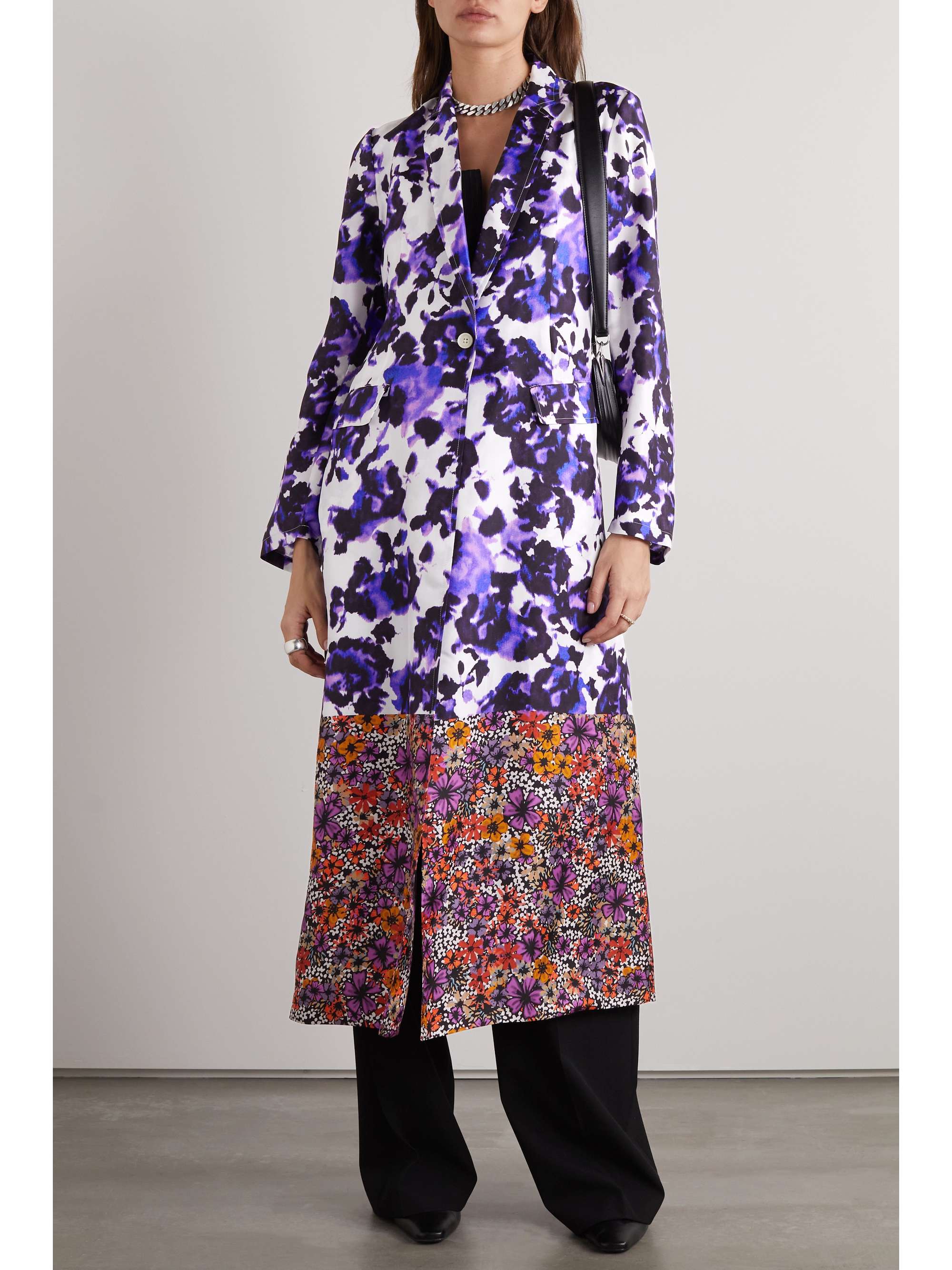 DRIES VAN NOTEN 拼接花卉印花真丝斜纹布衬衫