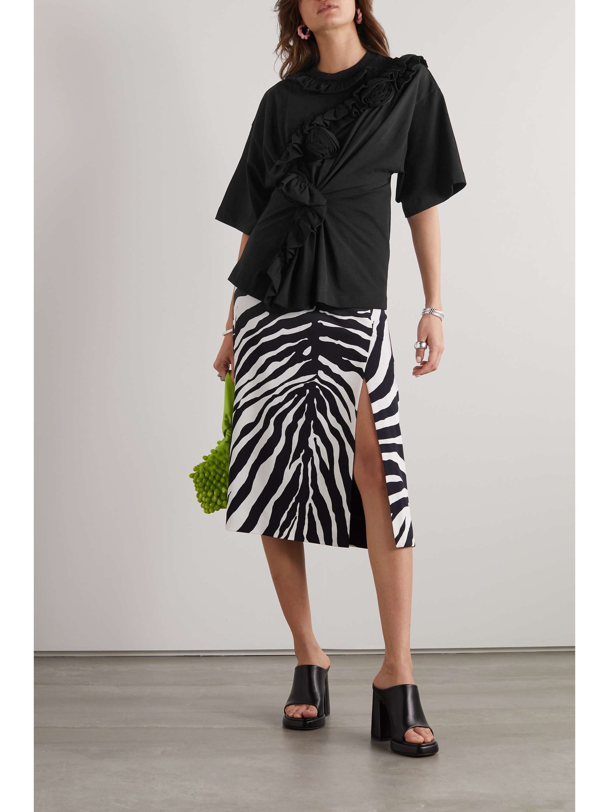 DRIES VAN NOTEN Appliquéd ruffled cotton-jersey T-shirt