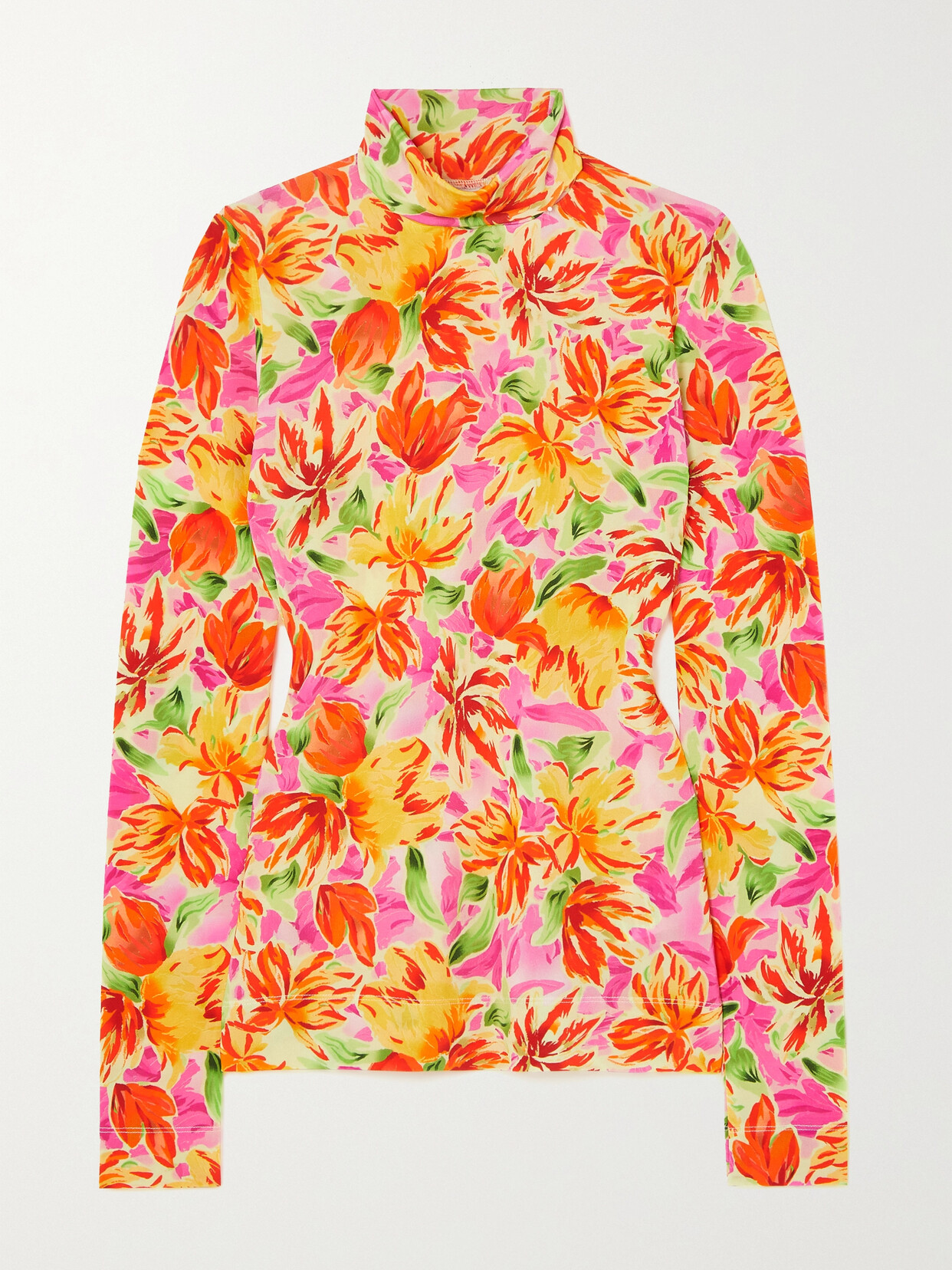 DRIES VAN NOTEN FLORAL-PRINT STRETCH-JERSEY TURTLENECK TOP