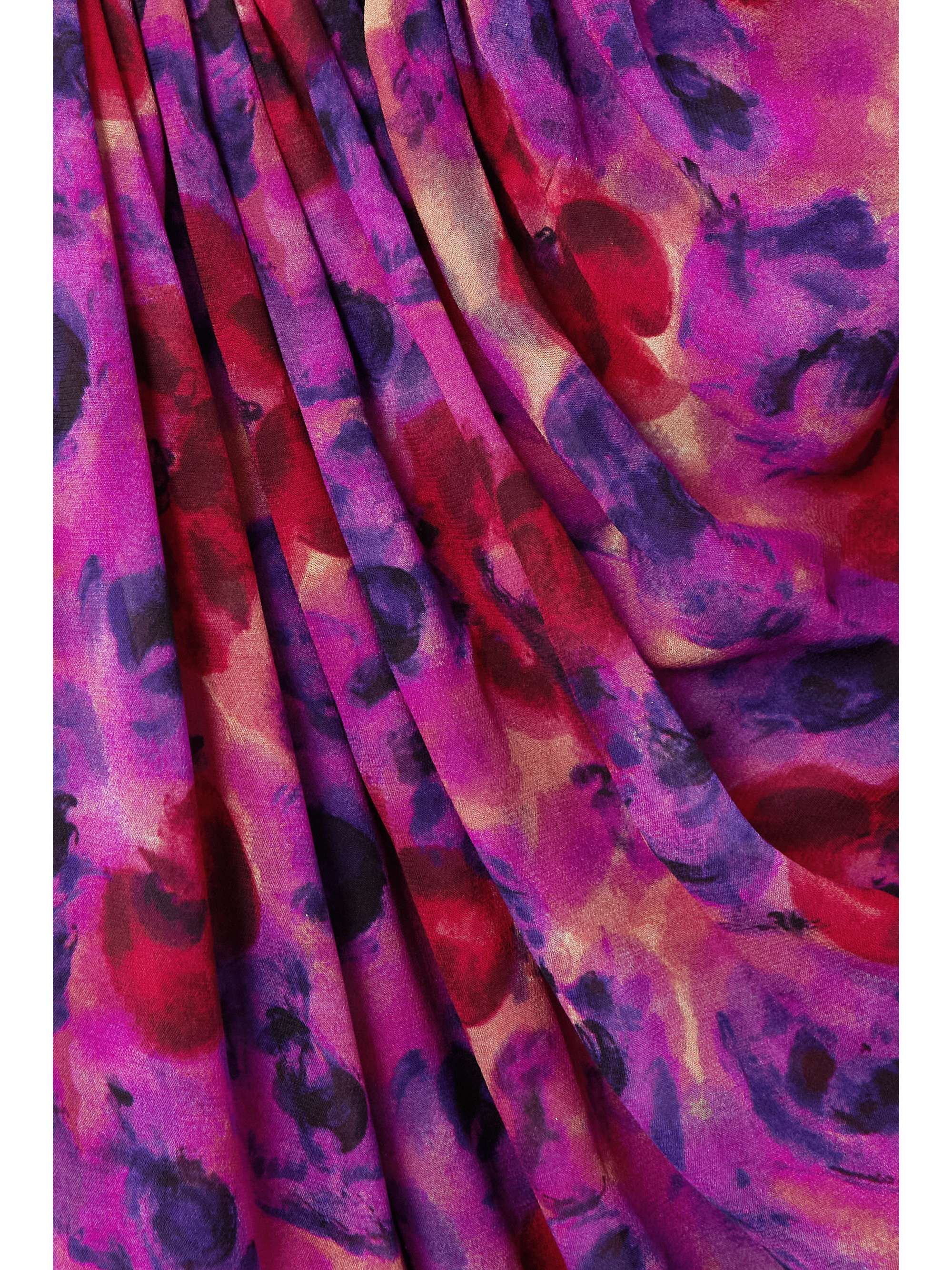 DRIES VAN NOTEN Cape-effect asymmetric draped floral-print chiffon dress