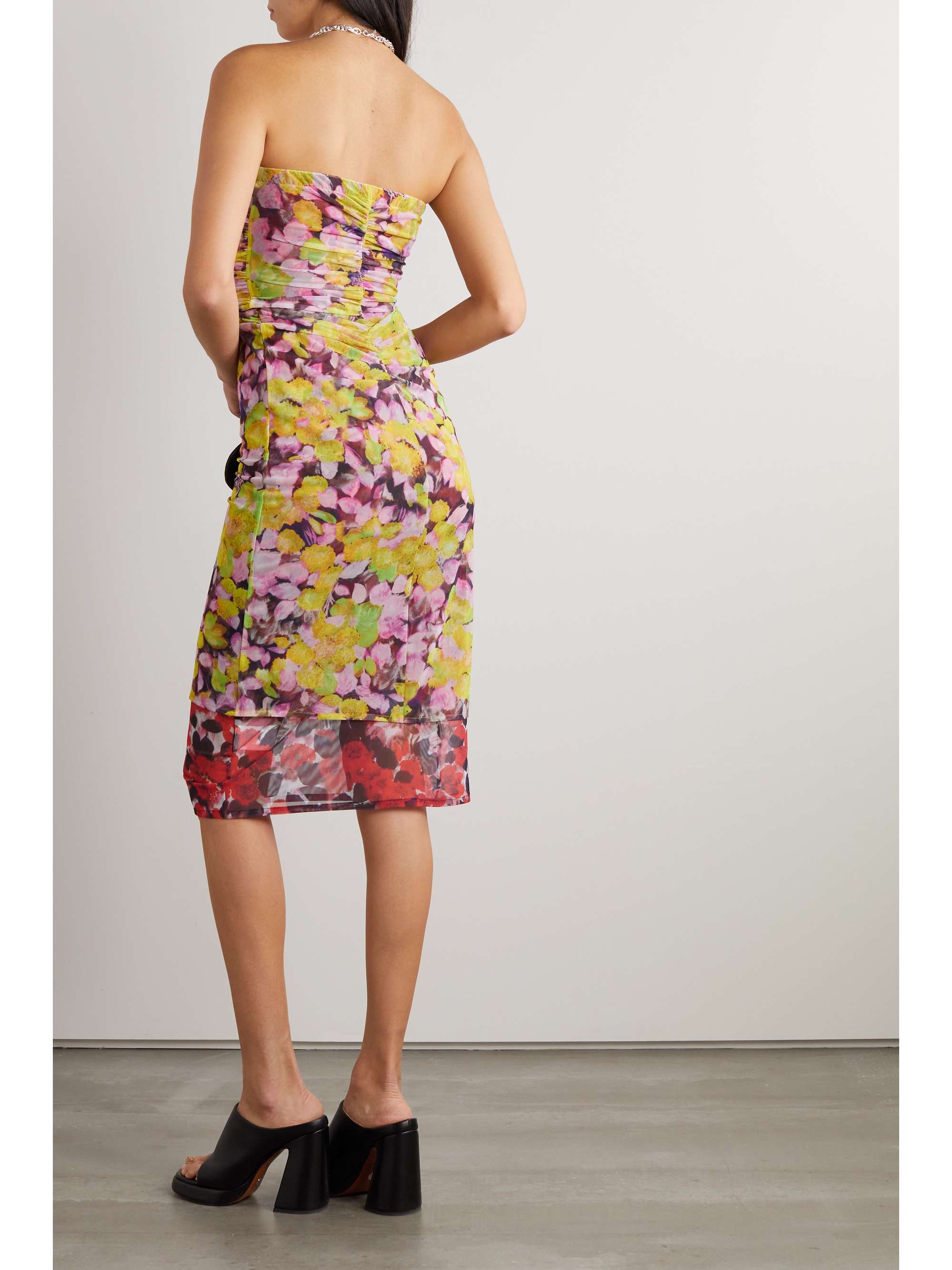 DRIES VAN NOTEN Strapless gathered floral-print stretch-gauze dress